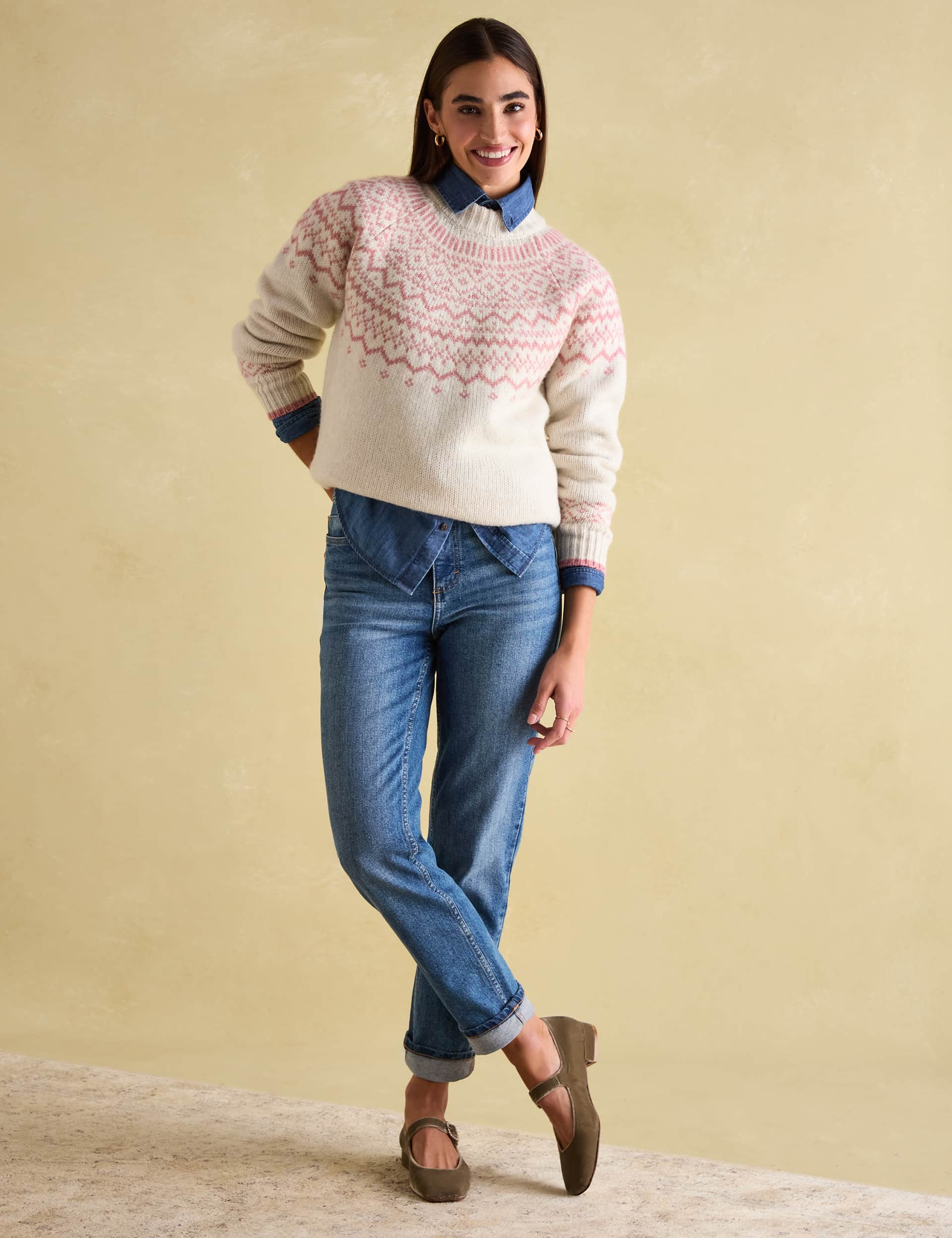 Joules Women's Fair Isle Crew Neck Jumper with Wool - 18 - Cream, Cream