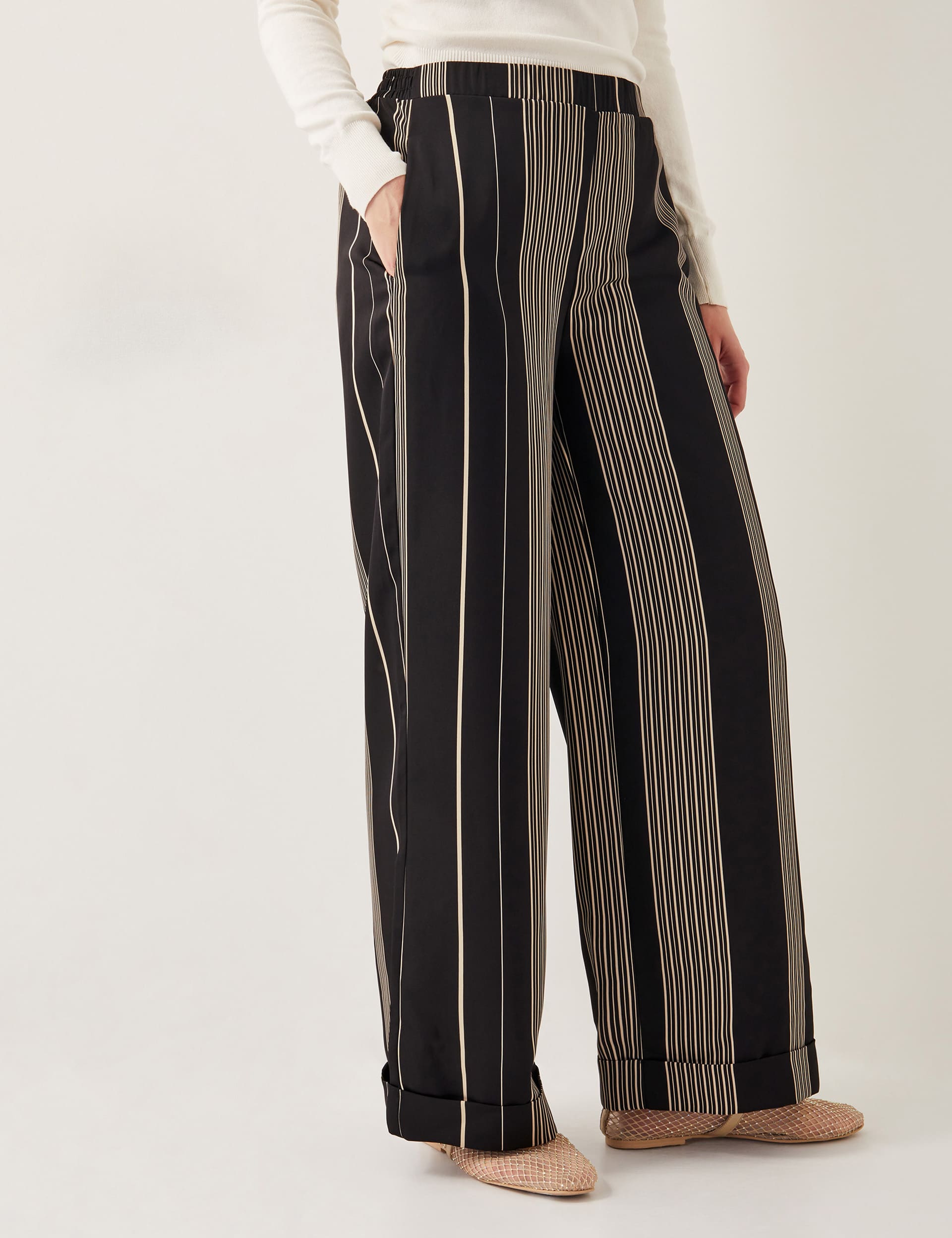 Monsoon Women's Striped Straight Leg Trousers - M - Black Mix, Black Mix