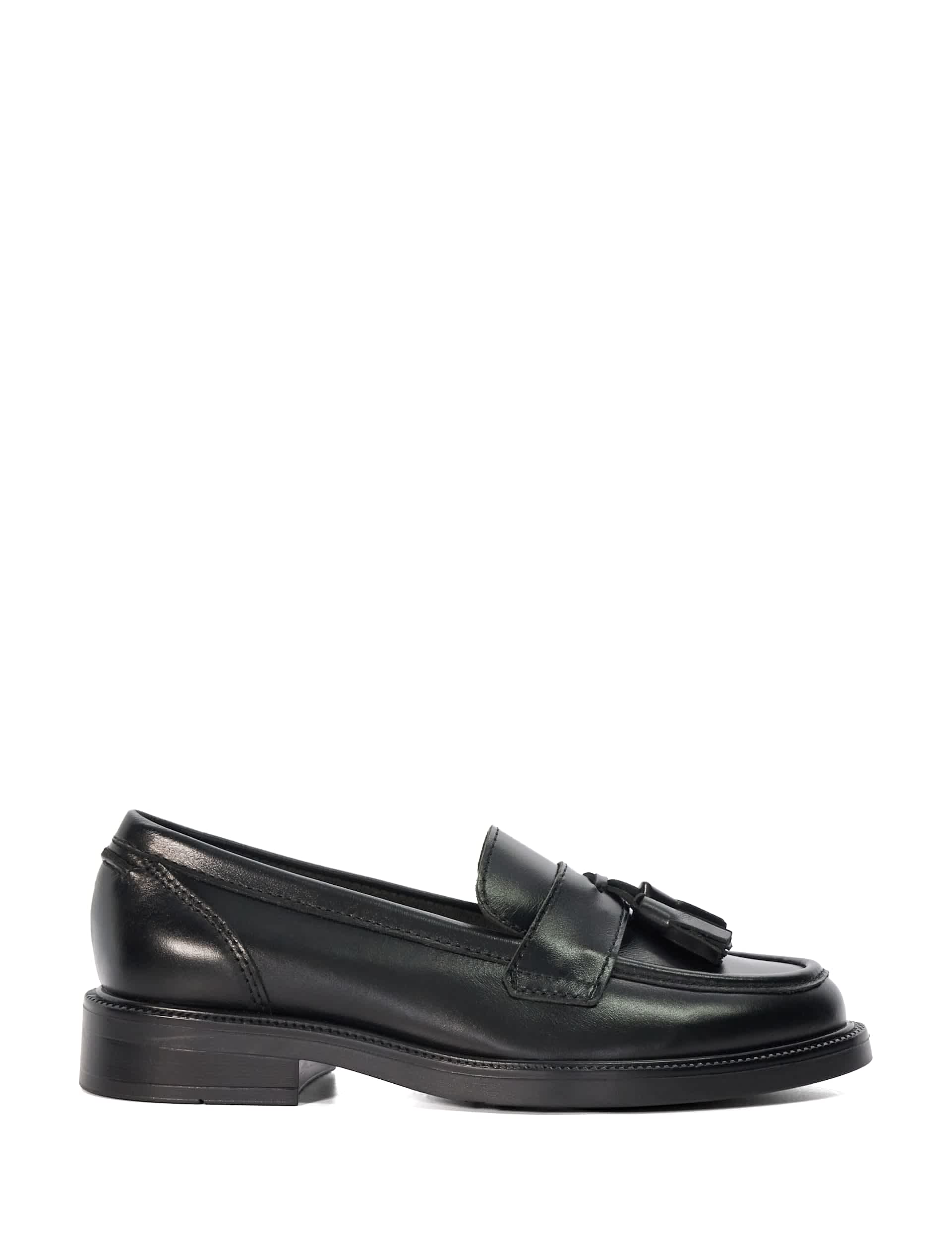 Dune London Women's Wide Fit Leather Block Heel Loafers - 3 - Black, Black