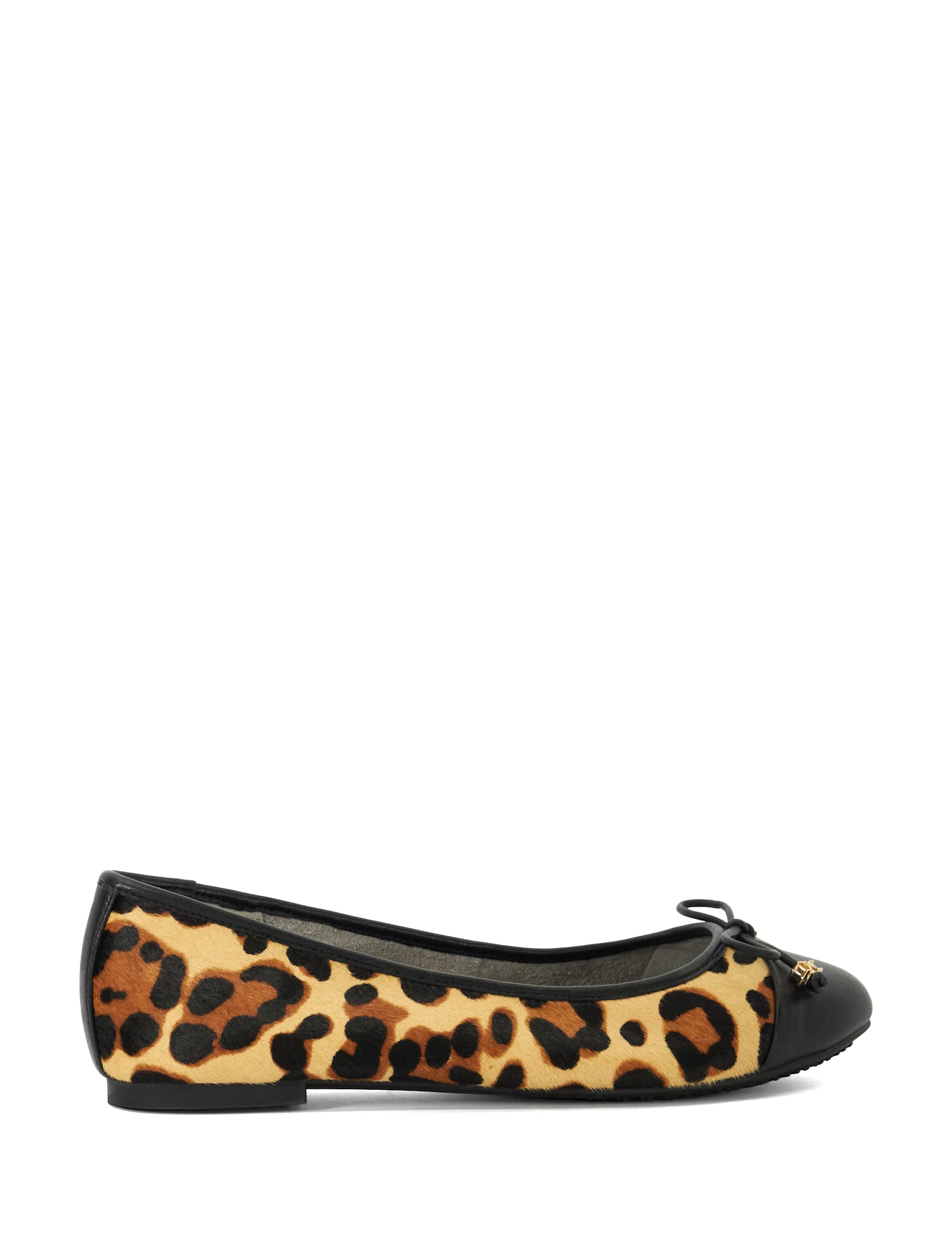 Dune London Women's Leather Leopard Print Flat Ballet Pumps