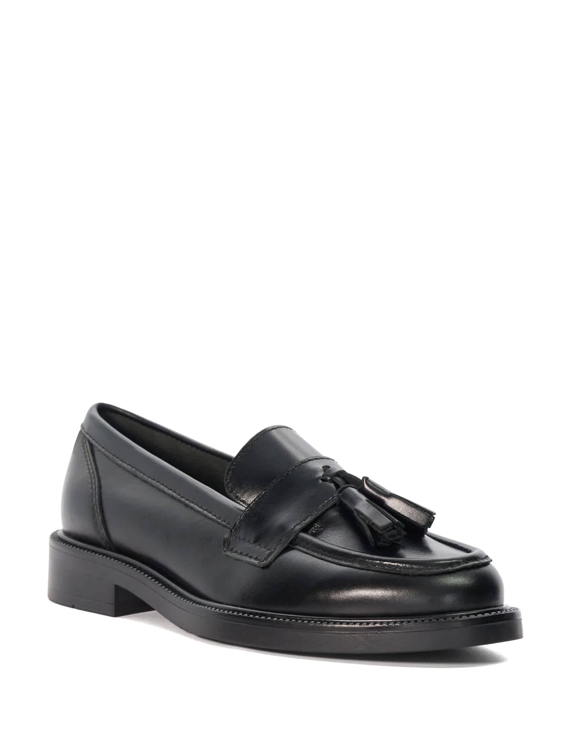 Dune London Women's Leather Tassel Flat Loafers - 4 - Black, Black