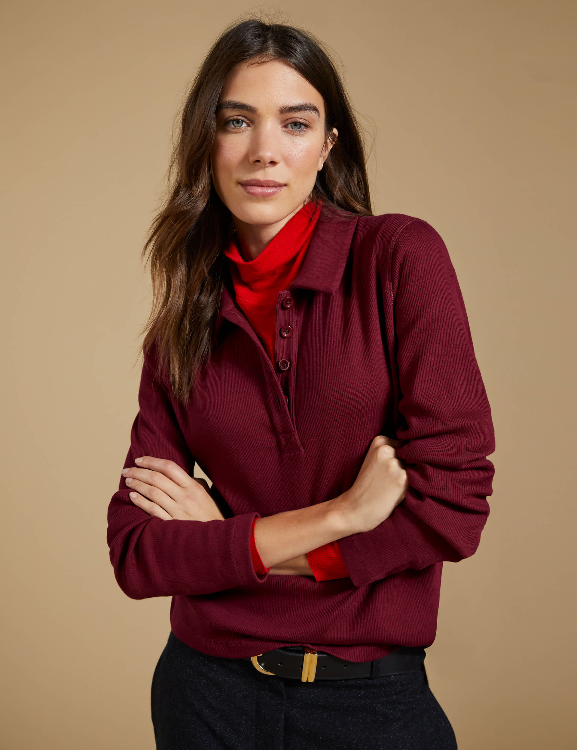 Baukjen Women's Pure Cotton Collared Top - 18 - Burgundy, Black,Burgundy