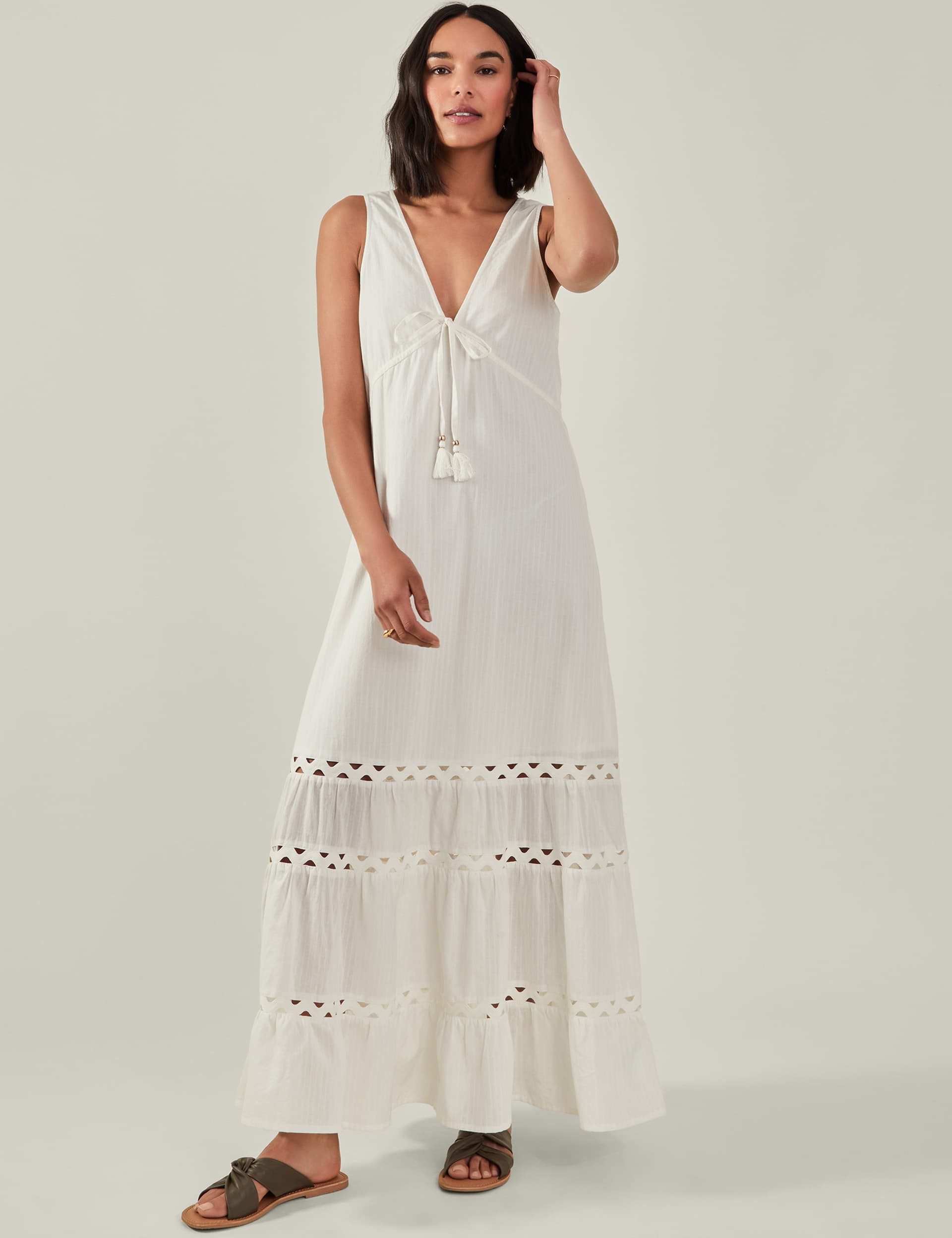 Accessorize Women's Pure Cotton V-Neck Maxi Beach Dress - XL - Ivory, Ivory