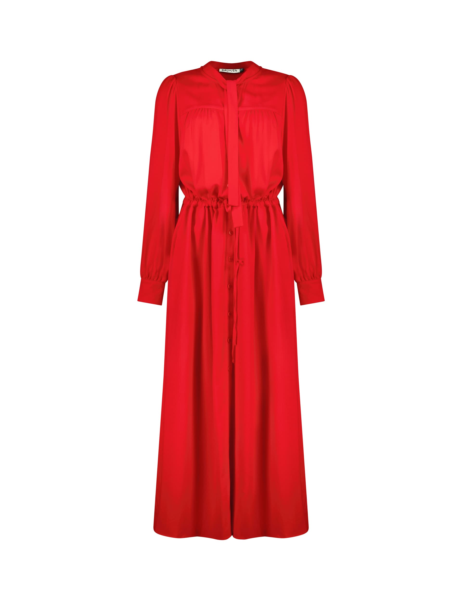 Baukjen Women's Tie Neck Relaxed Midi Shirt Dress - 16 - Red, Red