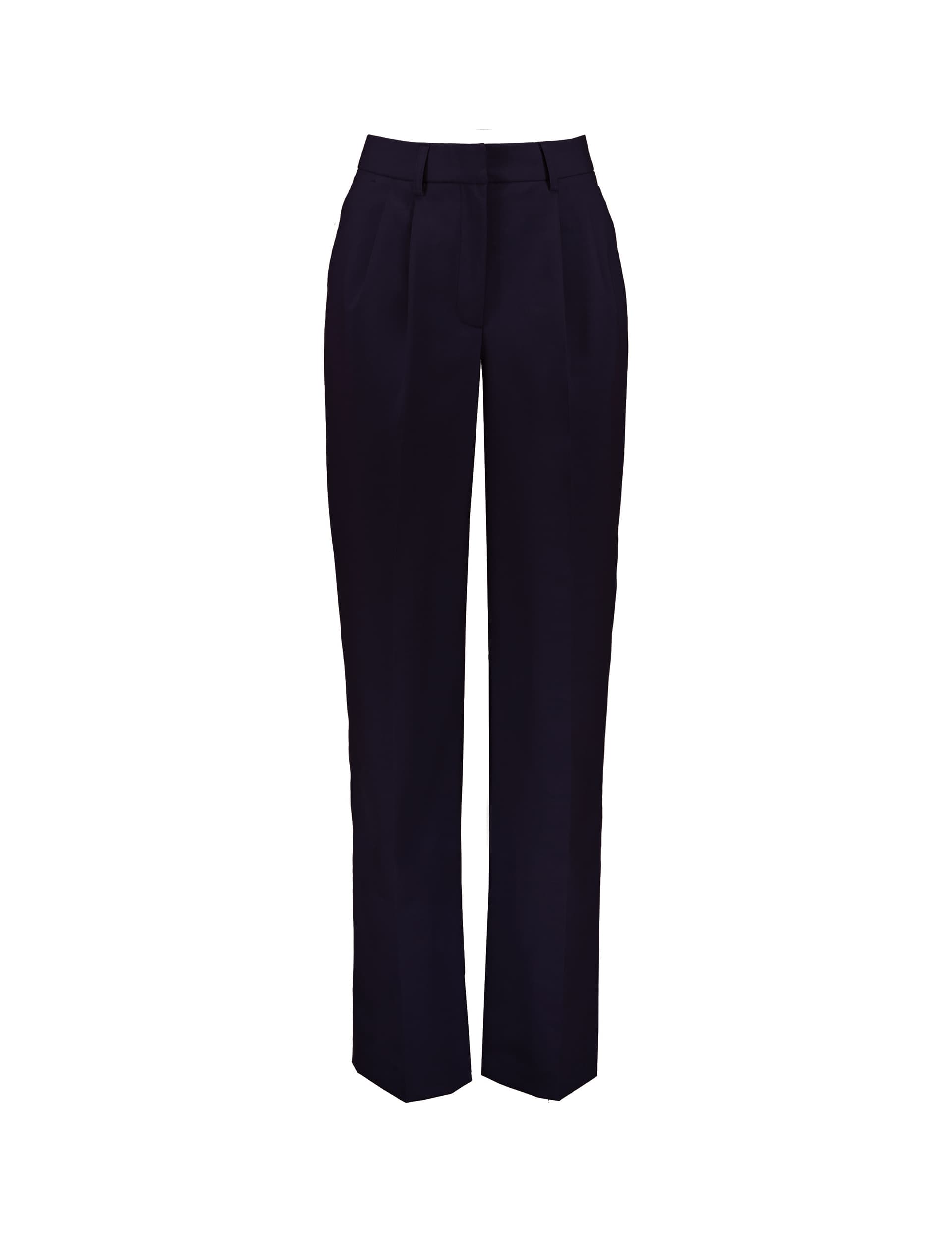 Baukjen Women's Wool Blend Pleat Front Straight Leg Trousers - 16 - Navy, Navy