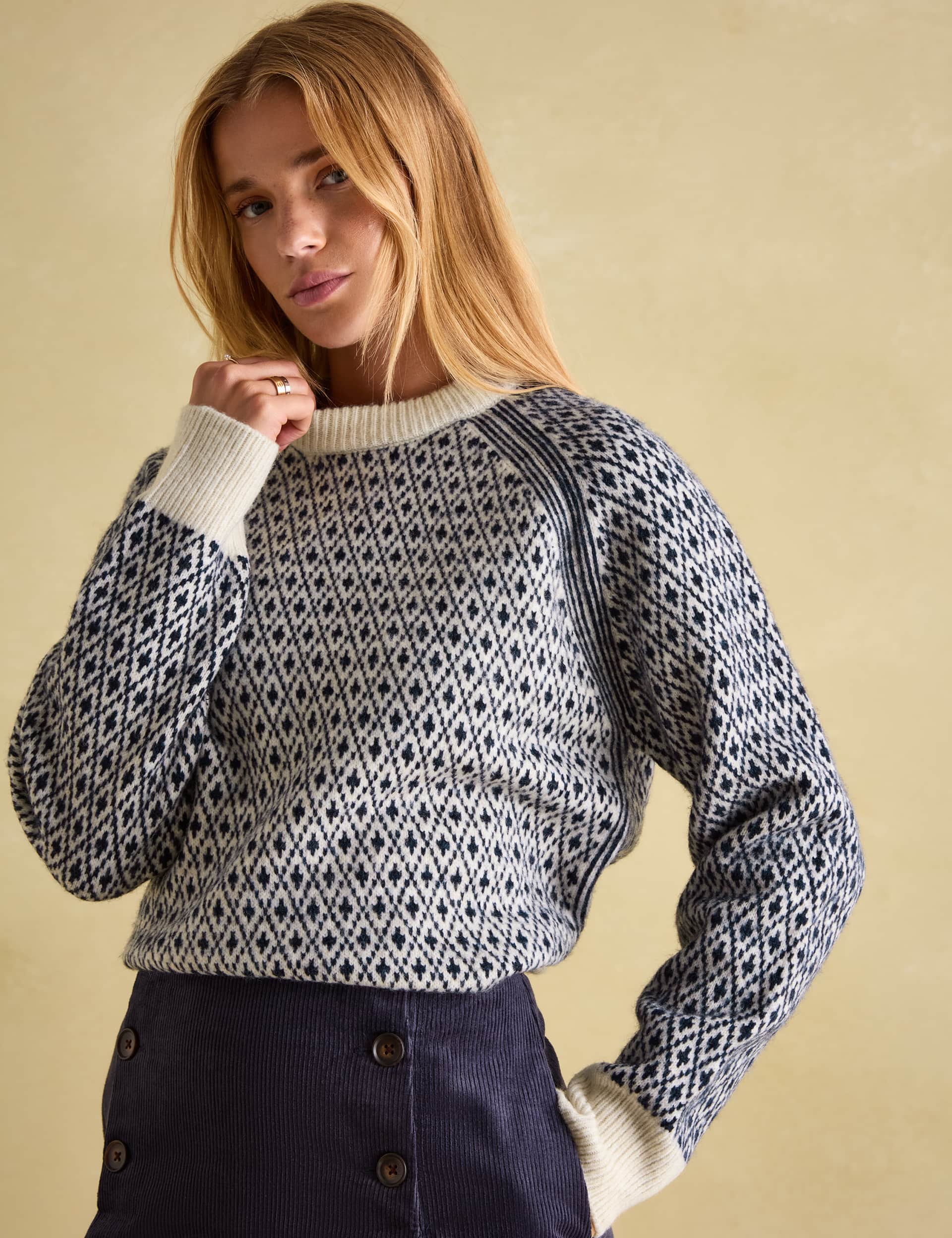 Joules Women's Textured Jumper with Wool - 12 - Cream Mix, Cream Mix