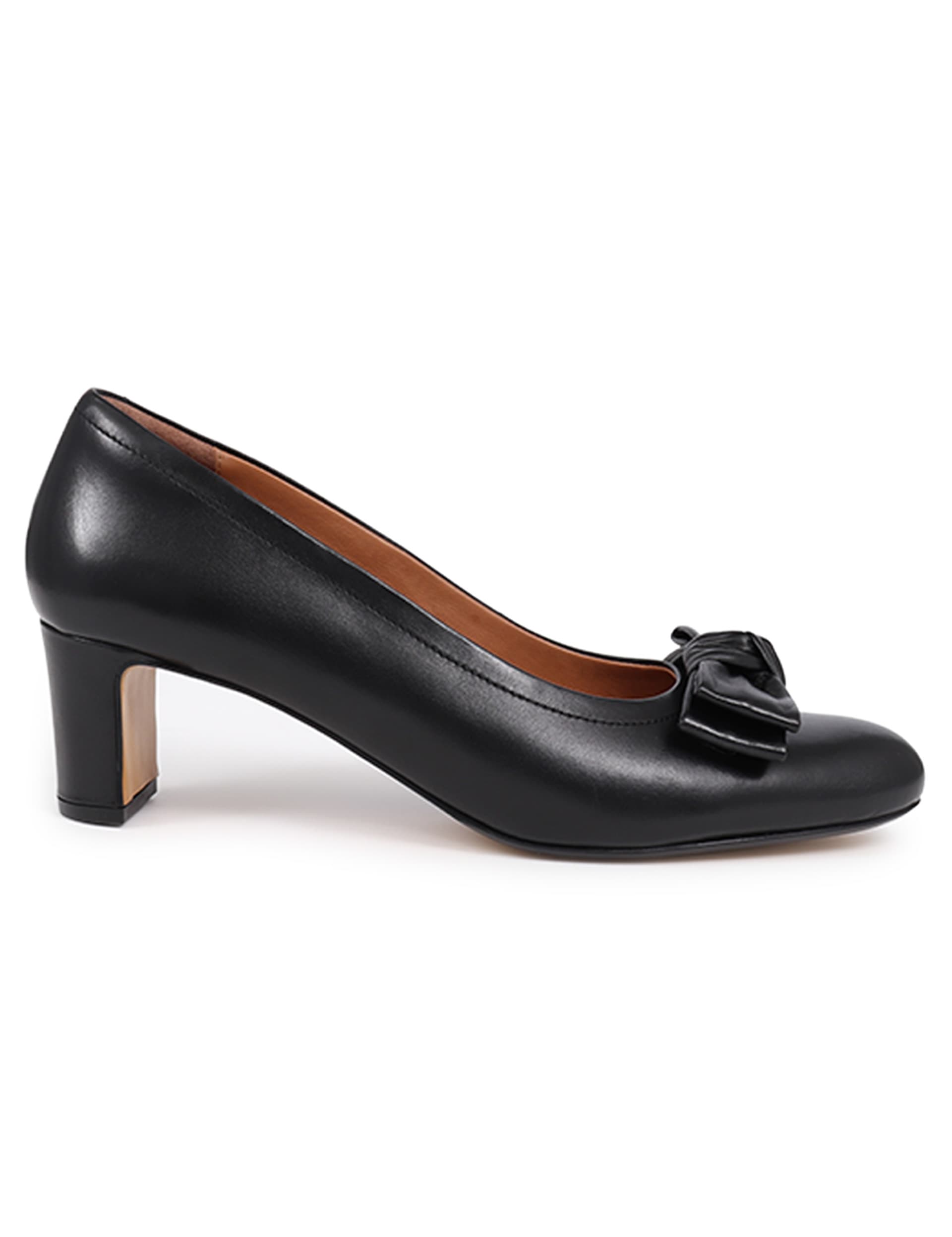 Jones Bootmaker Women's Leather Bow Block Heel Court Shoes - 6 - Black, Black