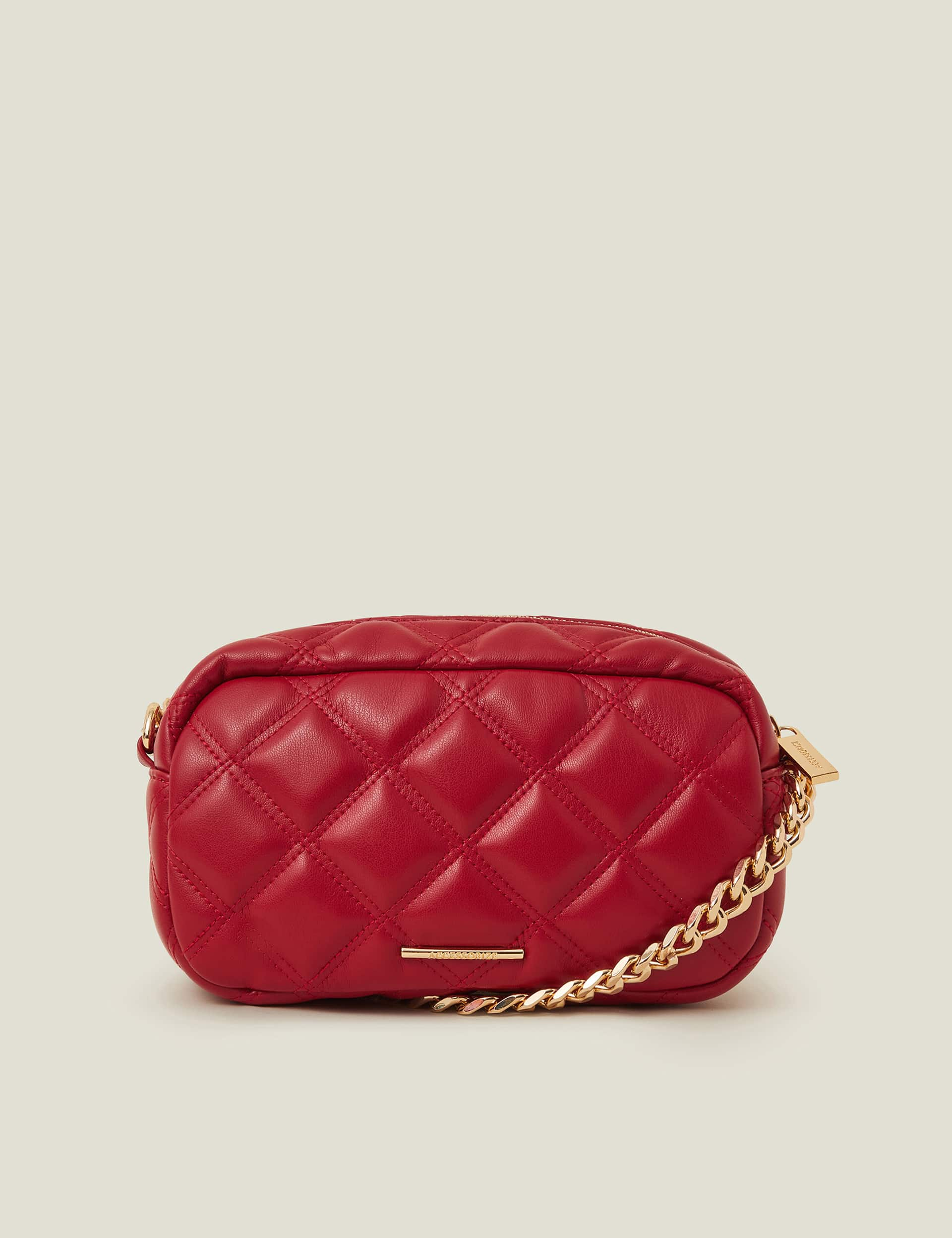 Accessorize Women's Quilted Chain Strap Cross Body Bag - Red, Red