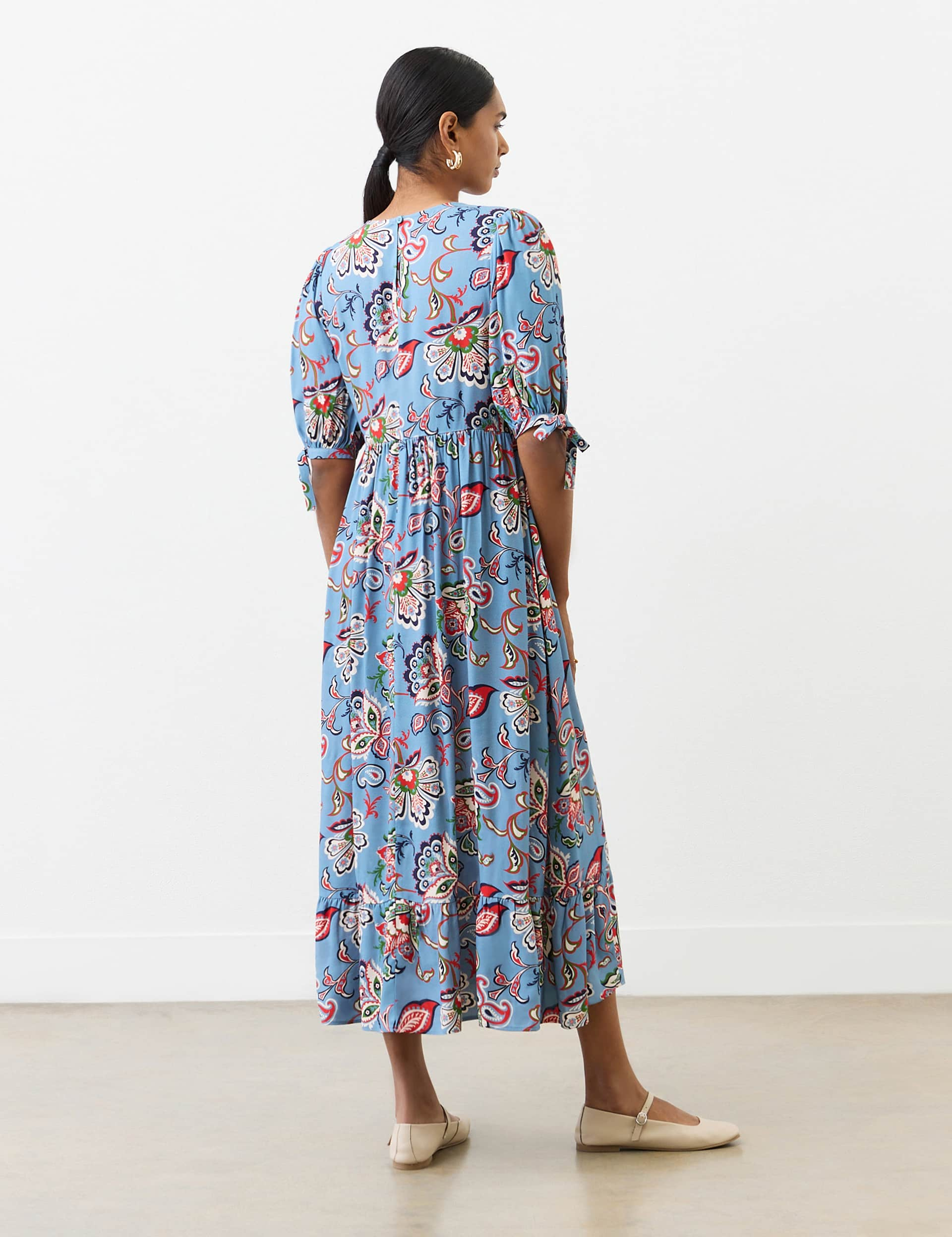 Finery London Women's Crepe Floral Round Neck Midi Smock Dress - 12 - Blue Mix, Black Mix,Blue Mix