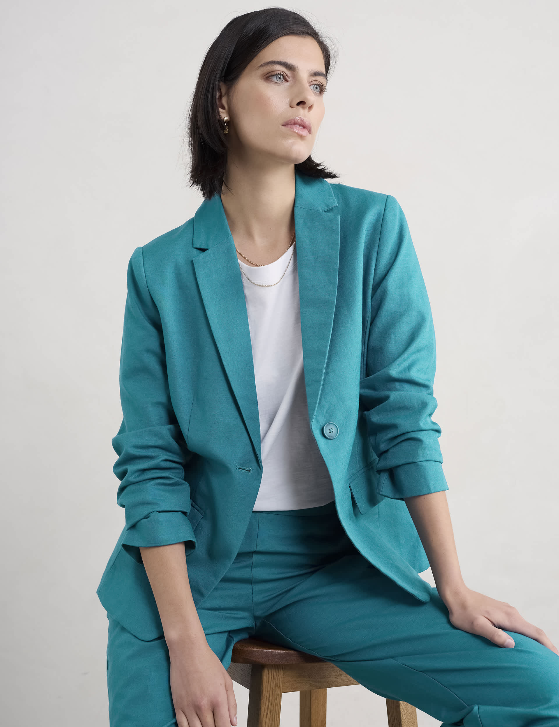 Seasalt Cornwall Women's Linen Blend Slim Single Breasted Blazer - 12 - Teal, Teal