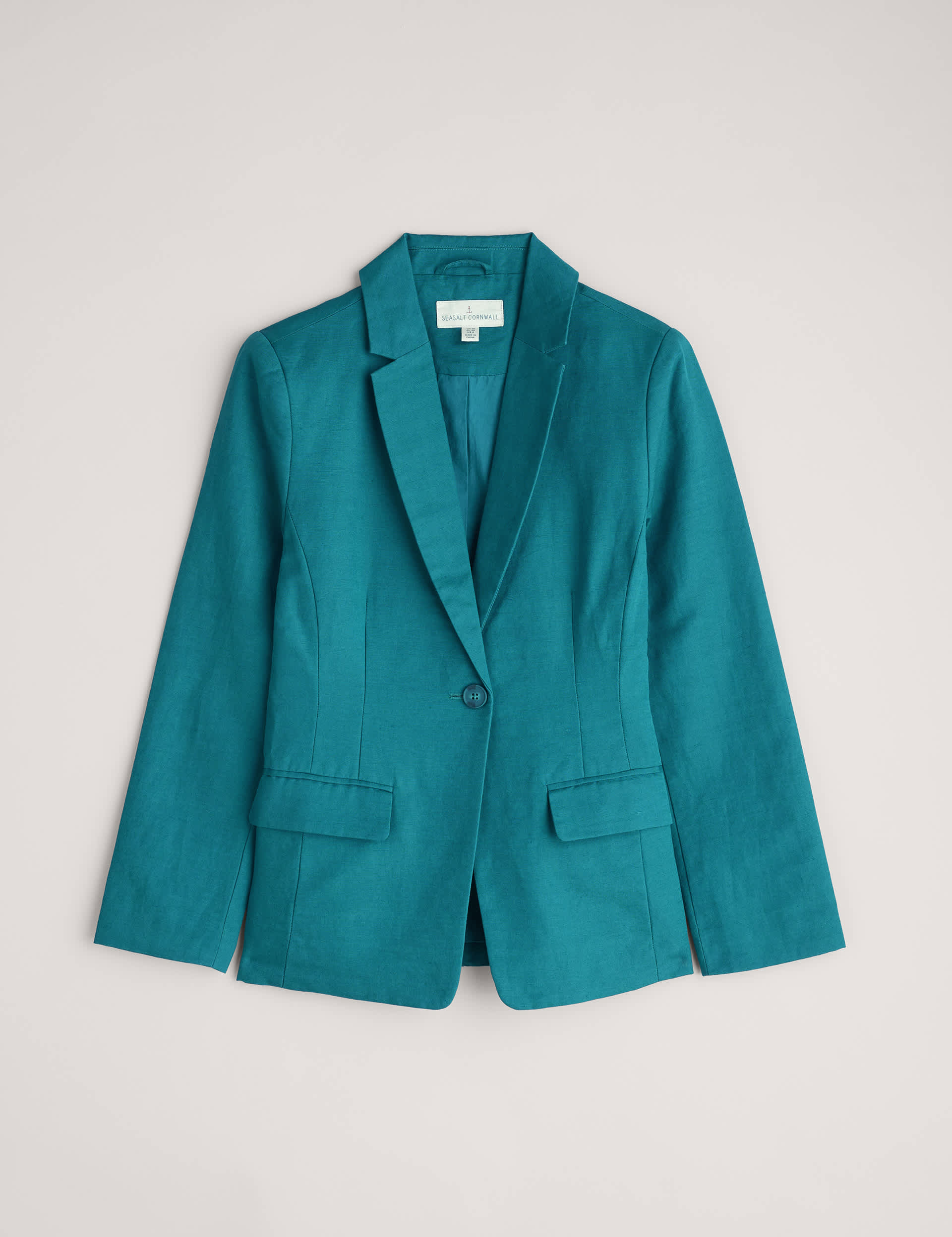 Seasalt Cornwall Women's Linen Blend Slim Single Breasted Blazer - 12 - Teal, Teal