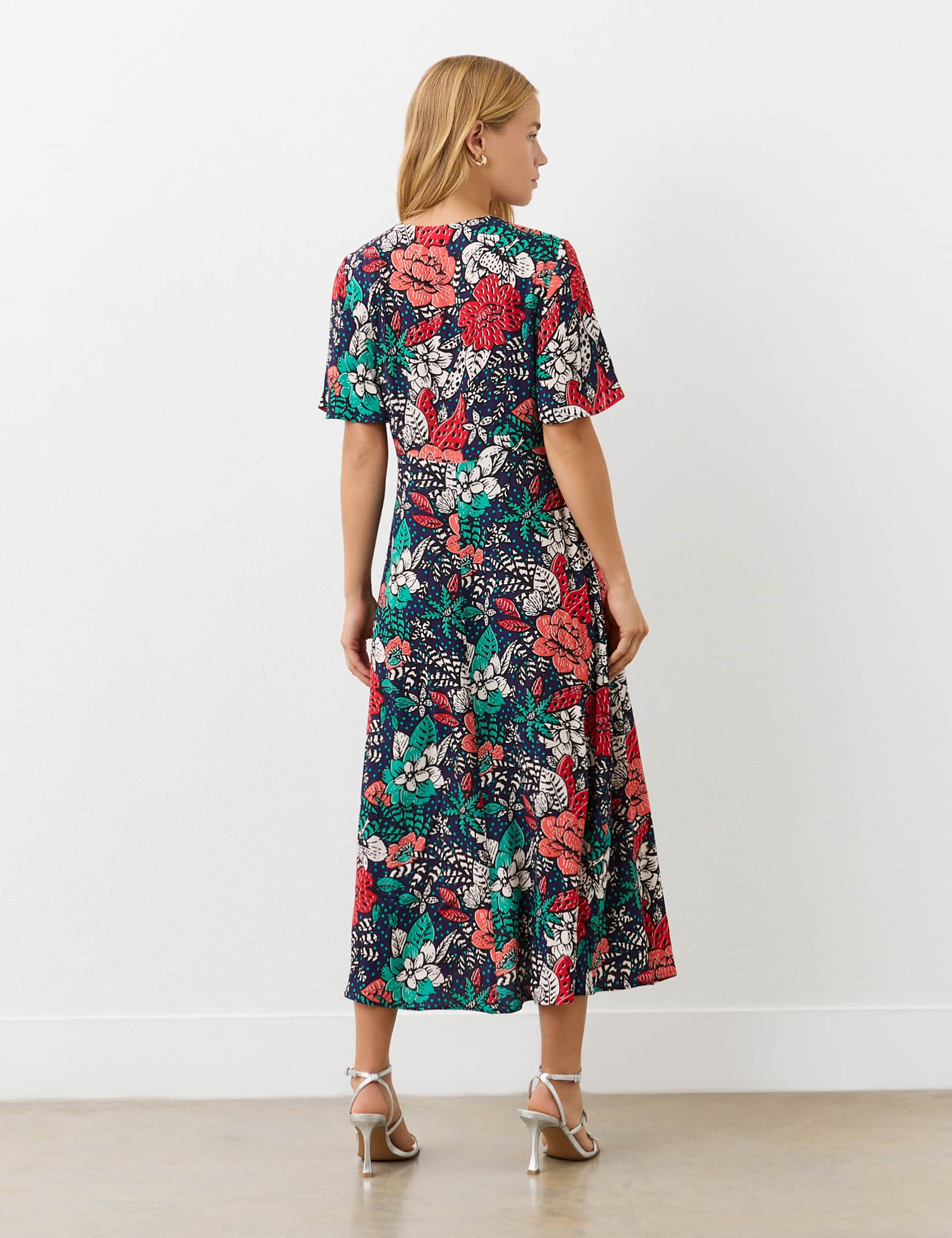 Finery London Women's Crepe Floral V-Neck Midi Tea Dress - 12 - Navy Mix, Navy Mix