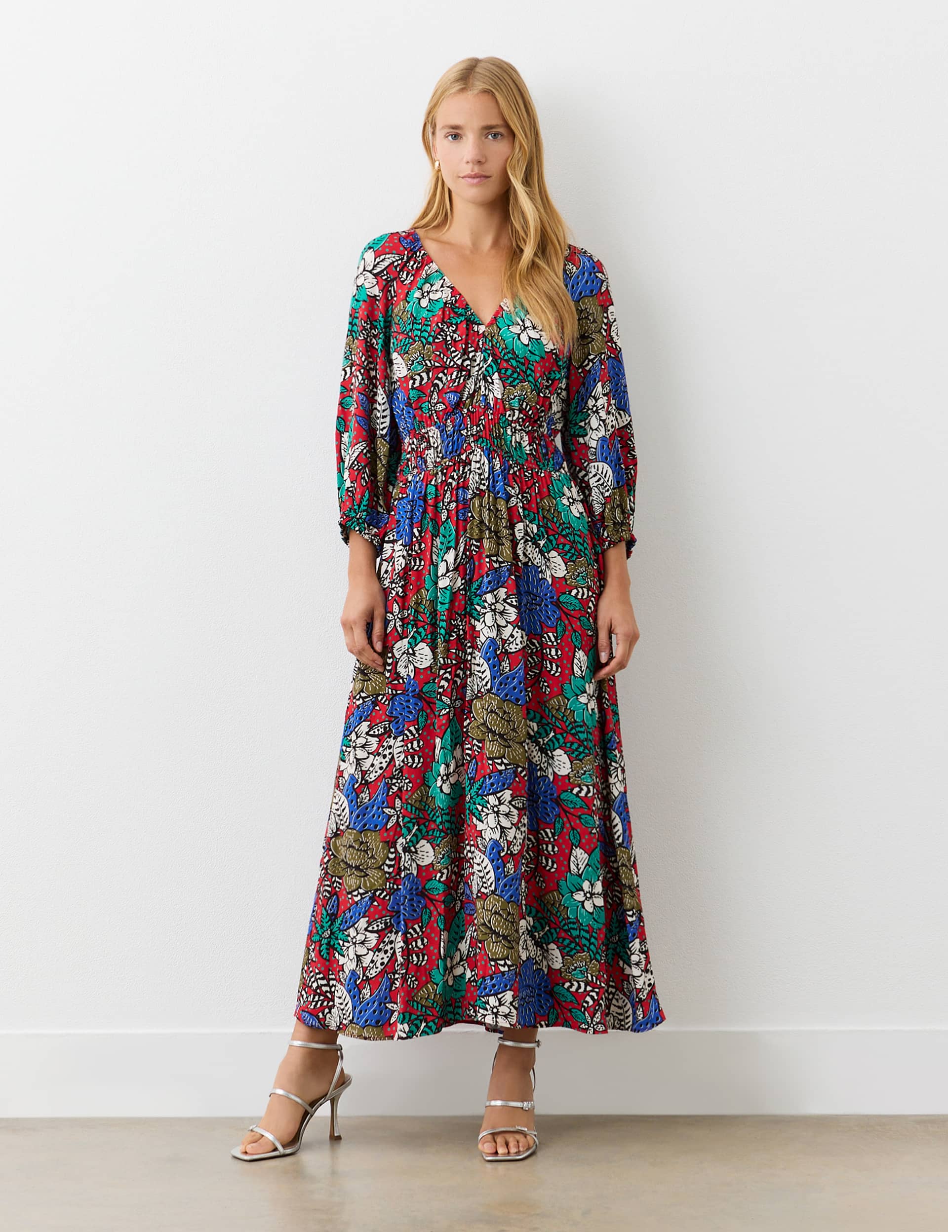 Finery London Women's Crepe Floral V-Neck Midi Waisted Dress