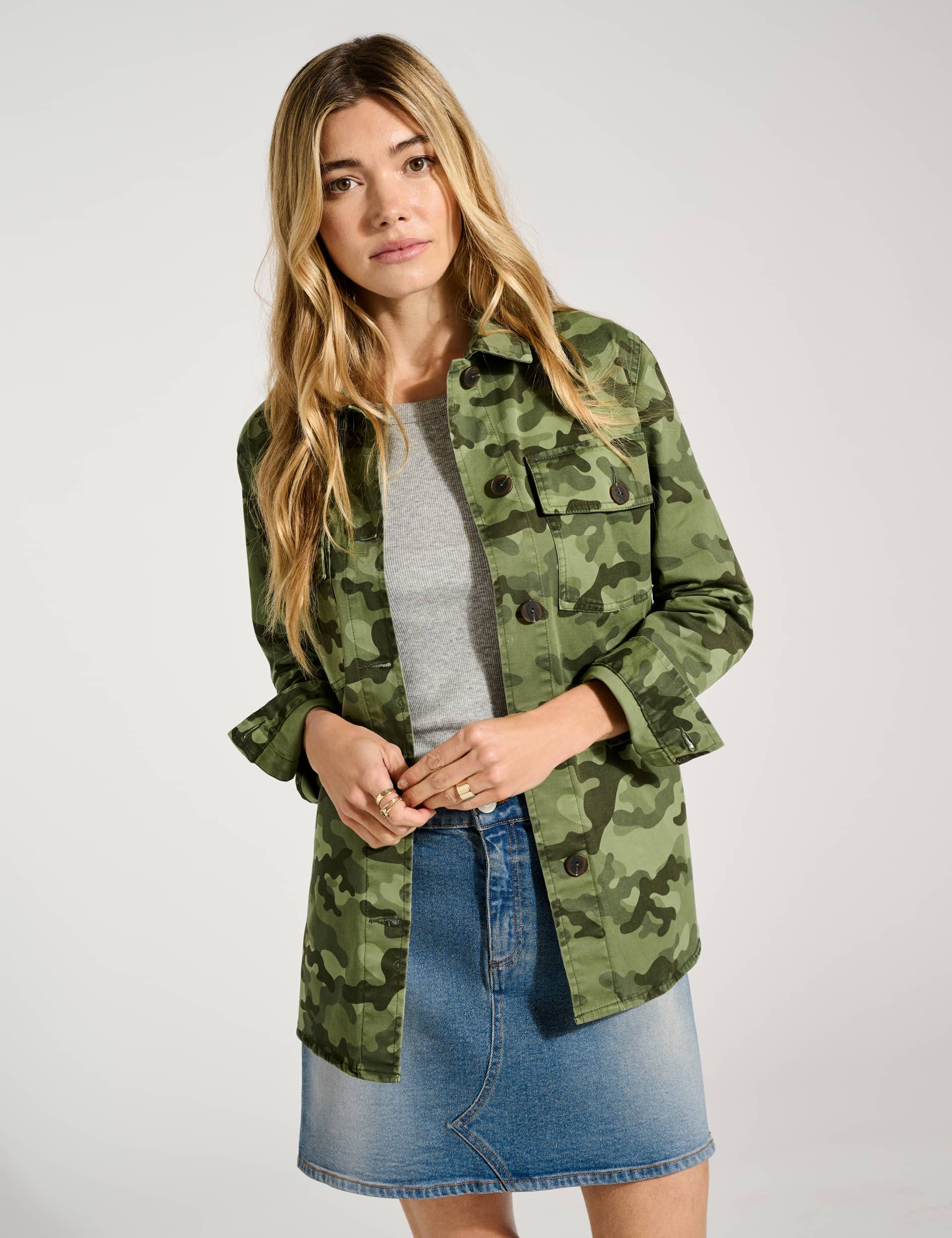 Baukjen Women's Cotton Rich Camo Collared Utility Jacket - 16 - Green Mix, Green Mix