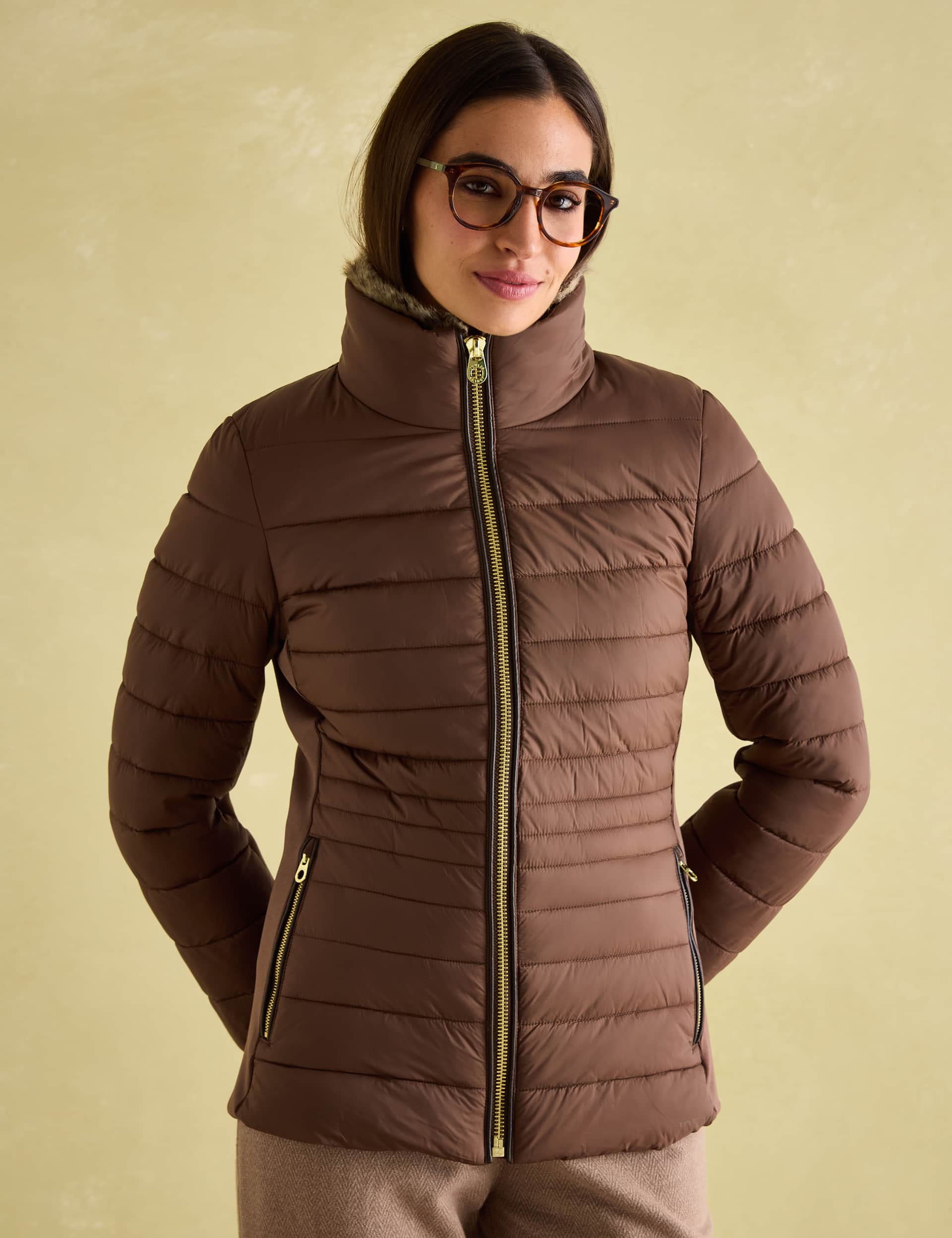 Joules Women's Showerproof Padded Coat - 8 - Brown, Brown