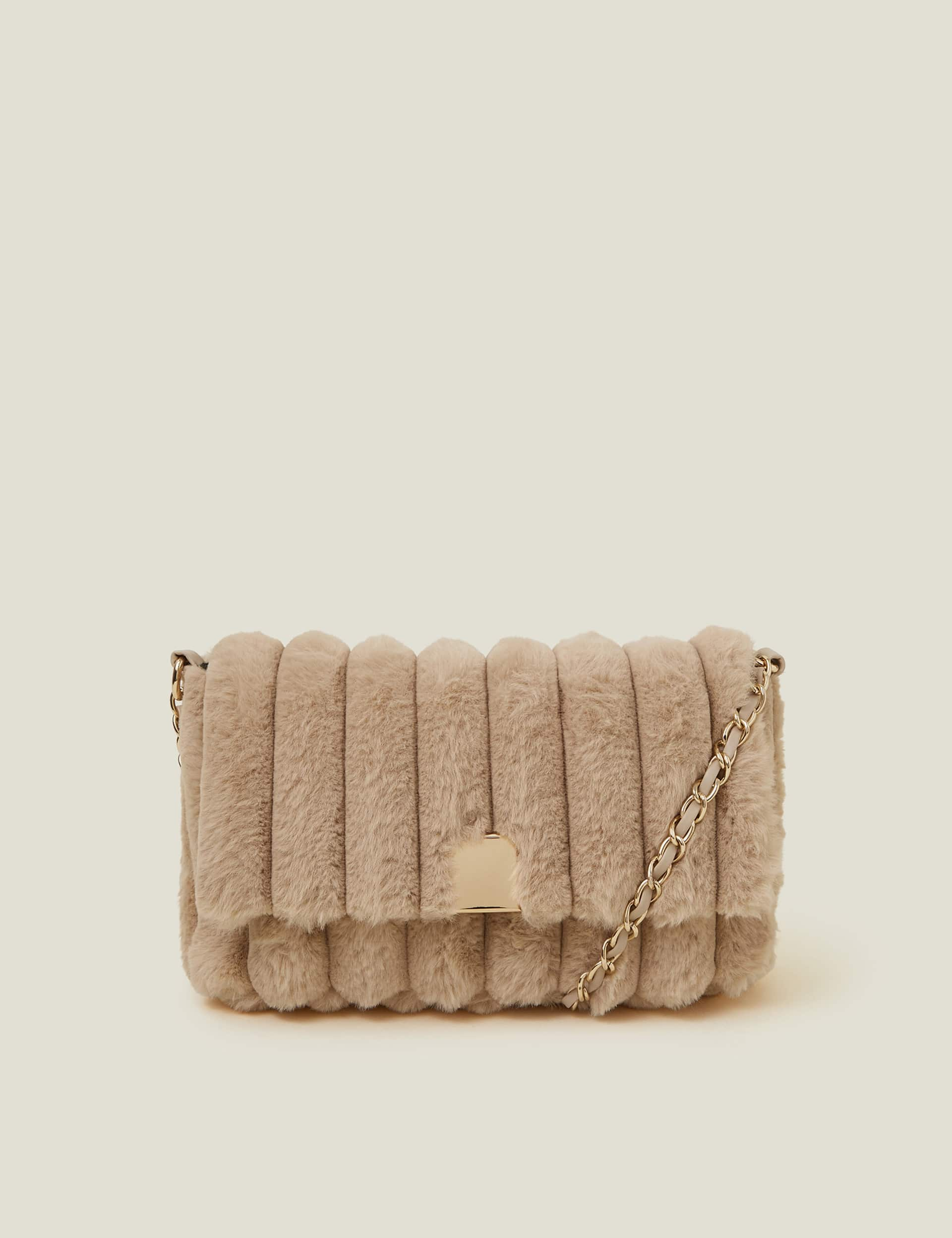 Accessorize Women's Faux Fur Chain Strap Cross Body Bag - Camel, Camel