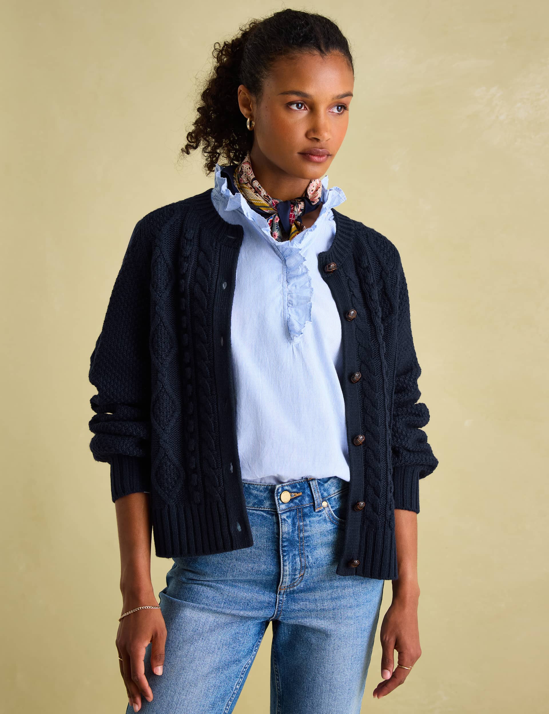 Joules Women's Textured Crew Neck Cardigan with Wool - 26 - Navy, Navy