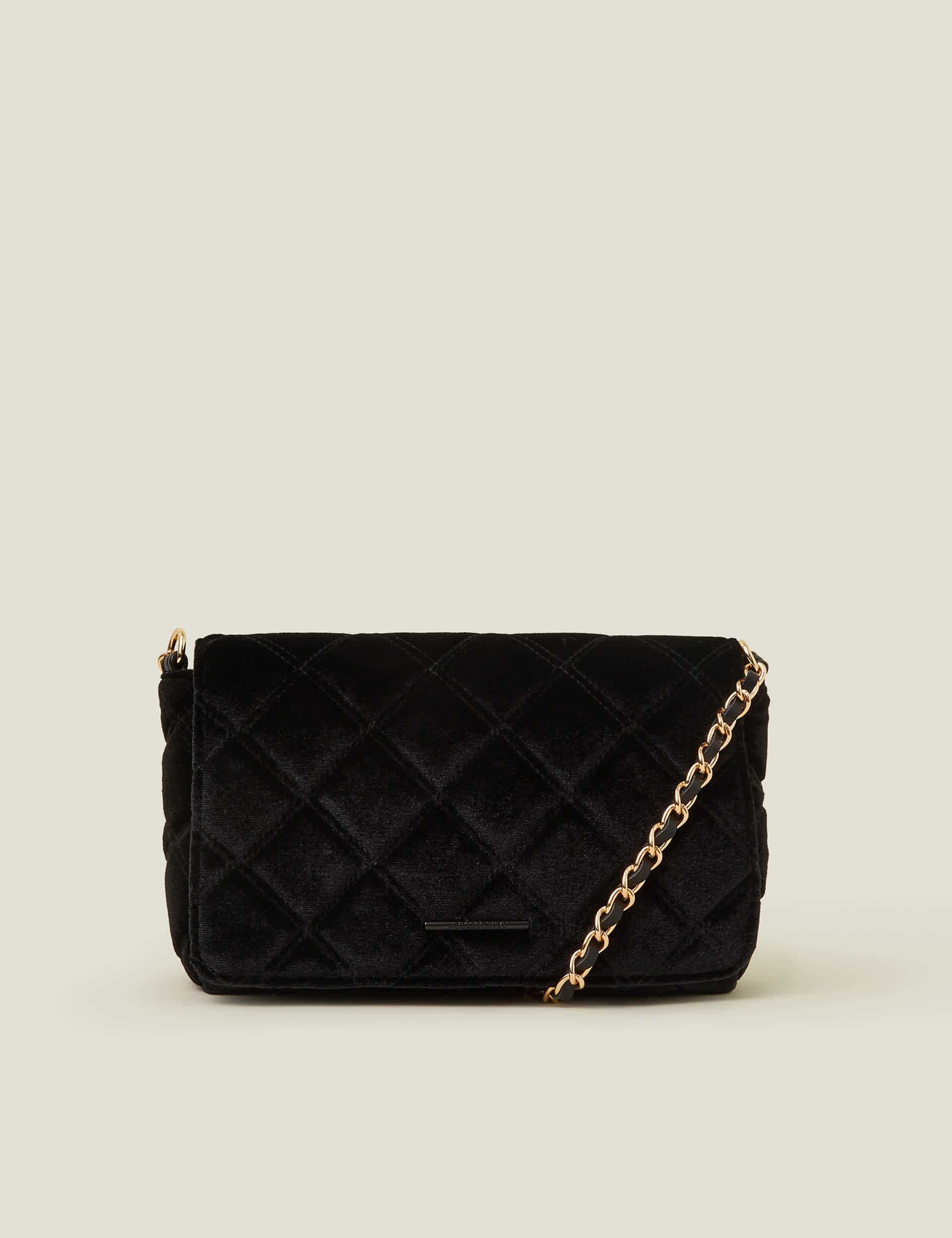 Accessorize Women's Velvet Quilted Chain Strap Cross Body Bag - Black, Black