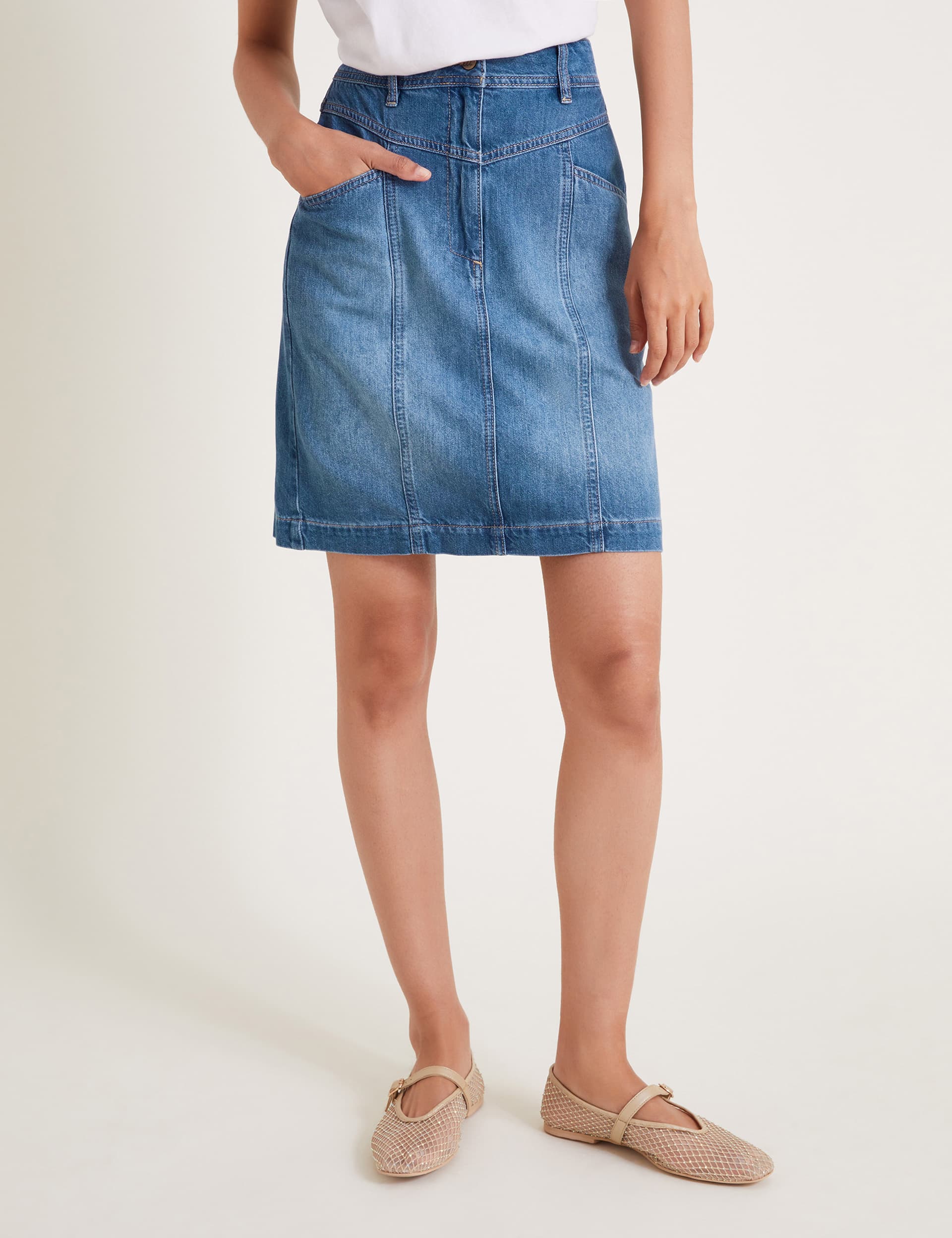 Monsoon Women's Denim Mini Skirt - 14 - Blue Denim, Blue Denim