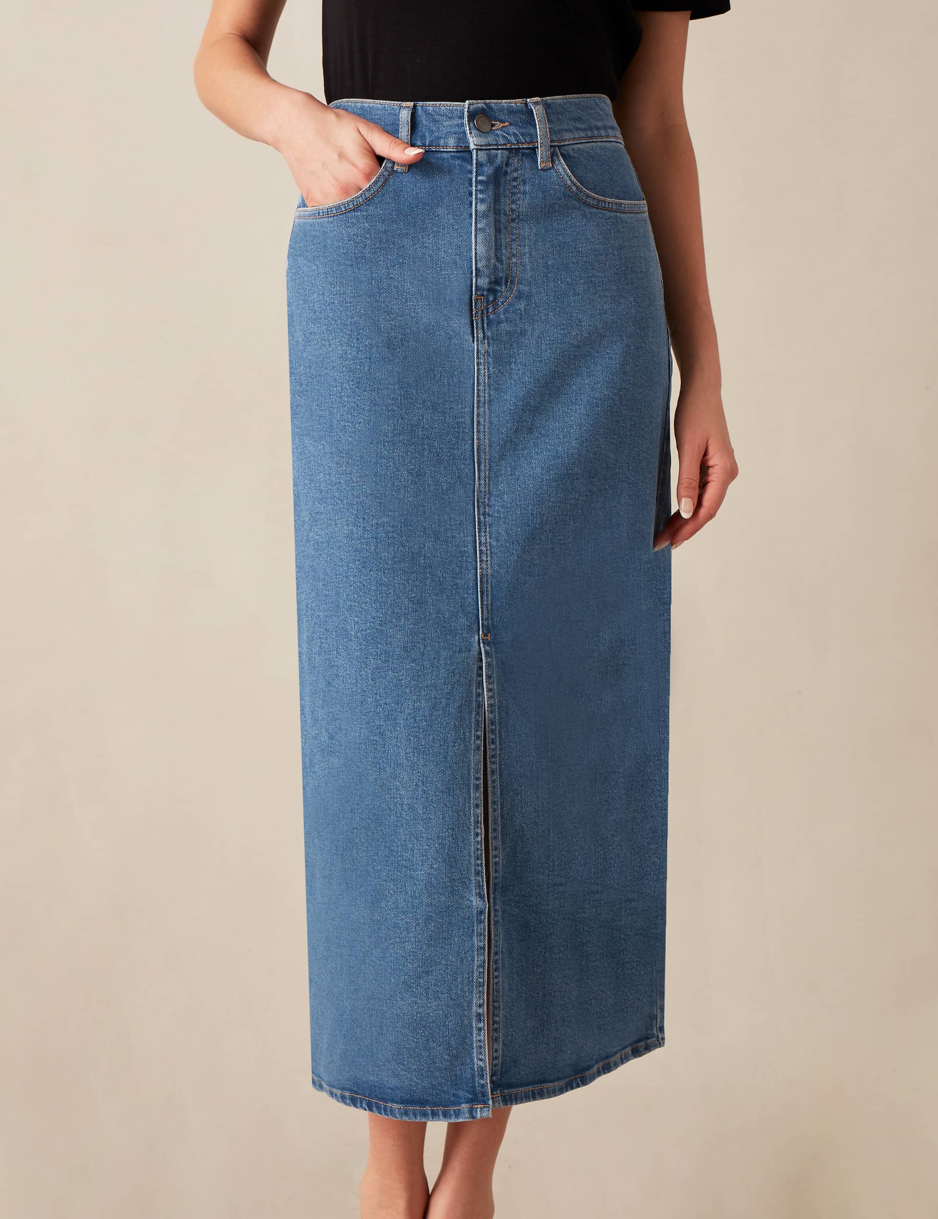 Ro&Zo Women's Denim Midi Skirt - 14REG - Blue Denim, Blue Denim