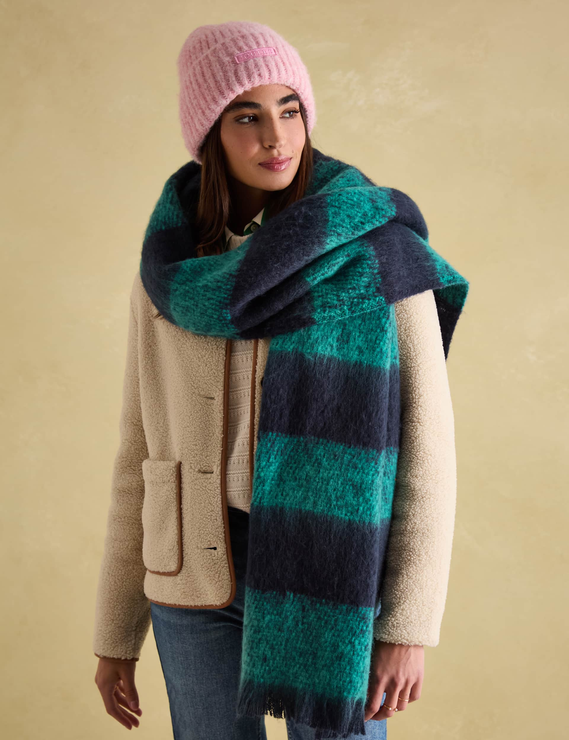 Joules Women's Textured Colour Block Scarf - Navy Mix, Navy Mix