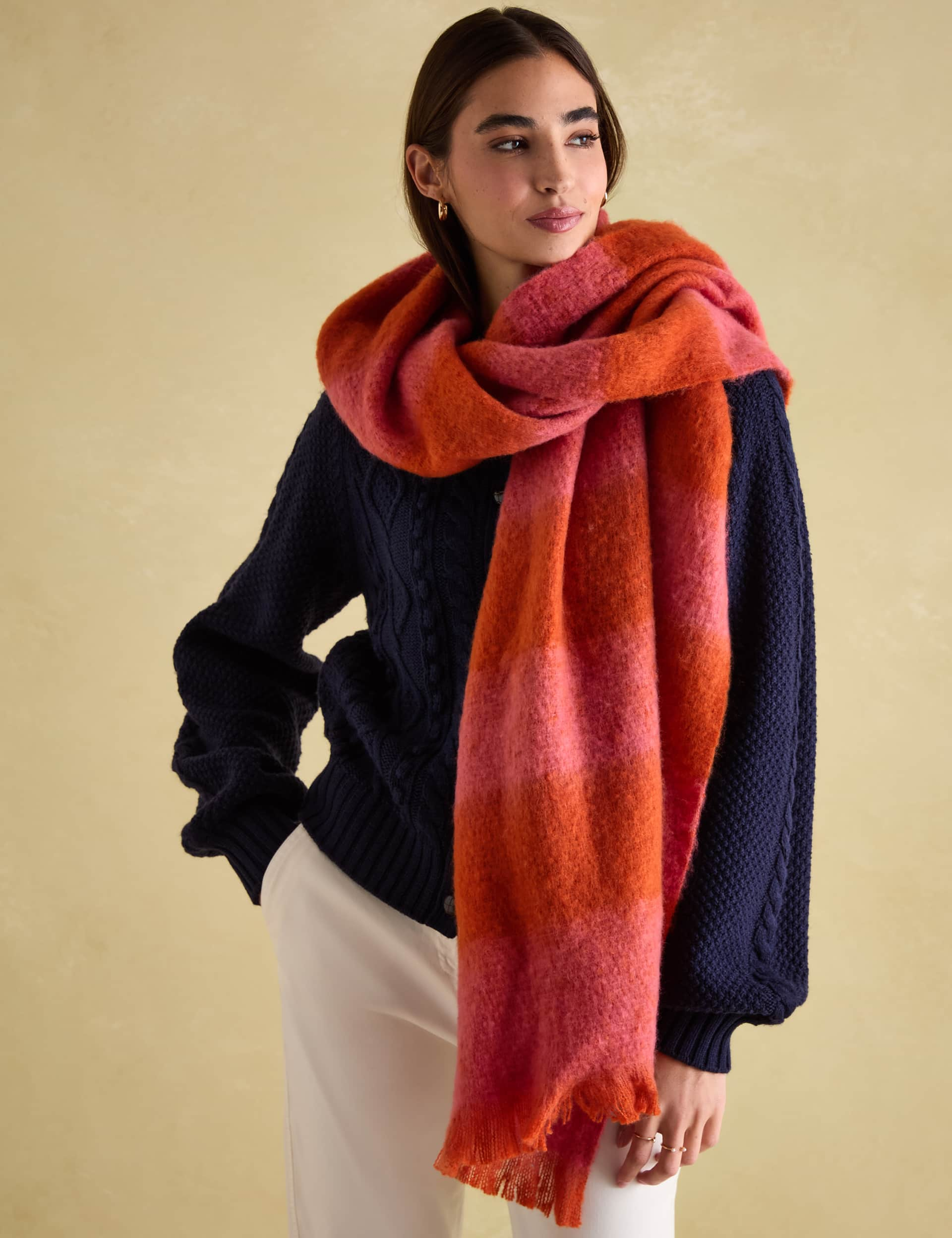 Joules Women's Textured Colour Block Scarf - Orange Mix, Navy Mix,Orange Mix