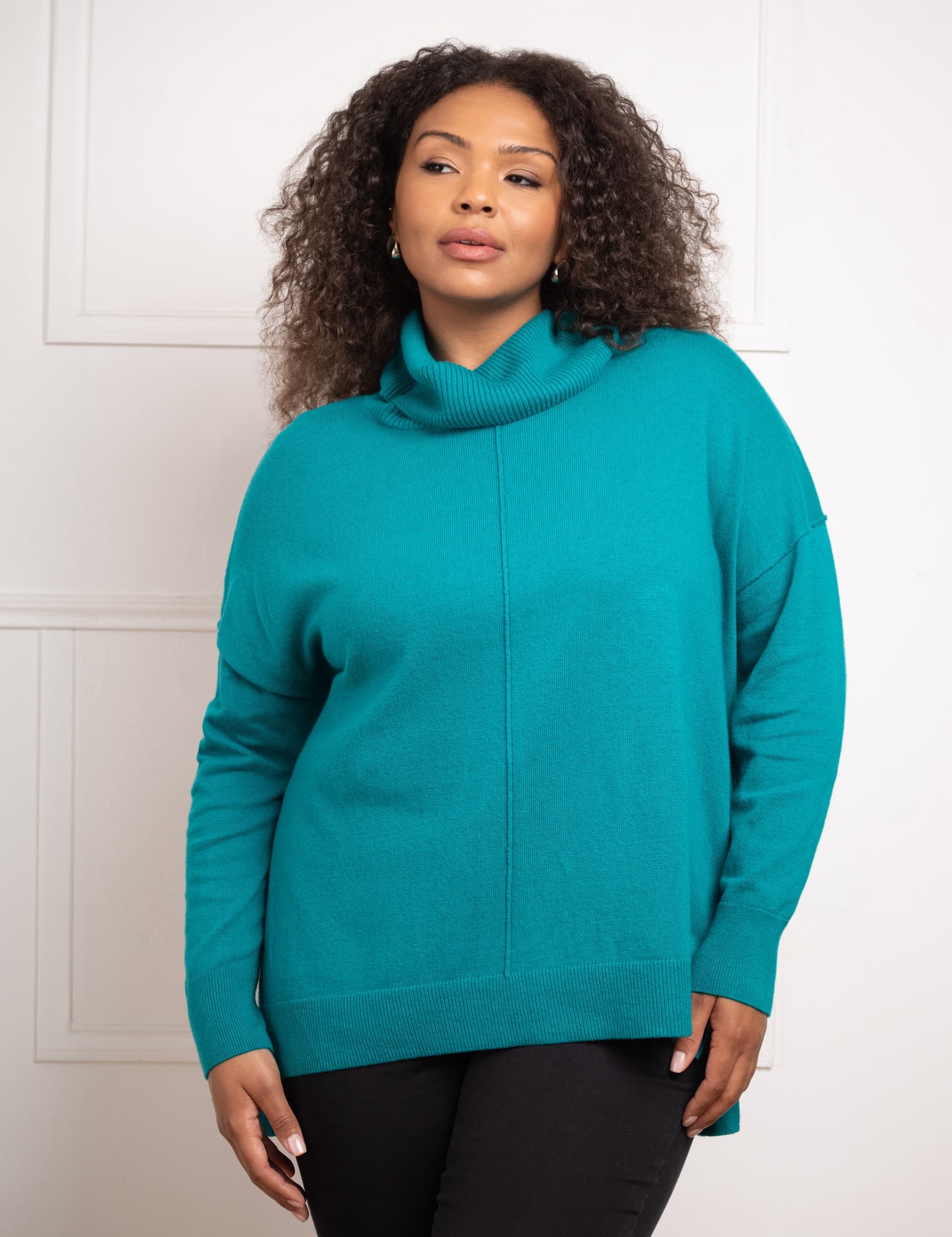 Live Unlimited London Women's Cotton Blend Roll Neck Jumper - 18 - Green, Green