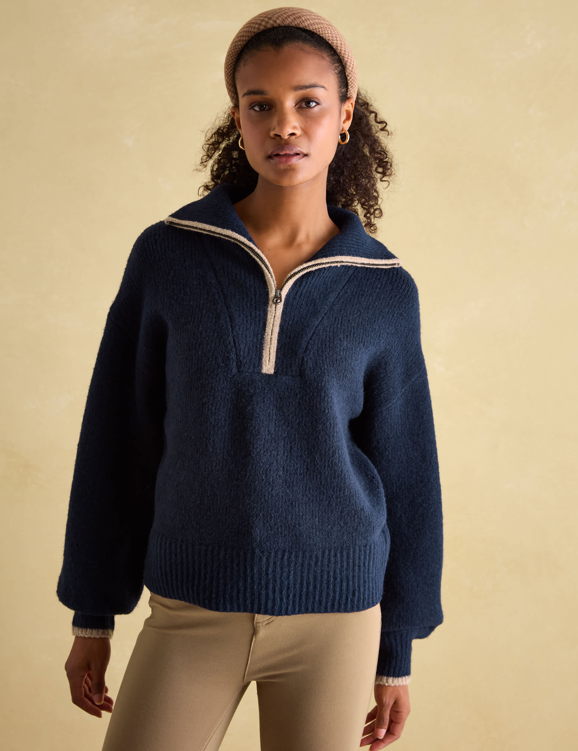 Joules Women's Textured Funnel Neck Half Zip Jumper - 10 - Navy, Navy