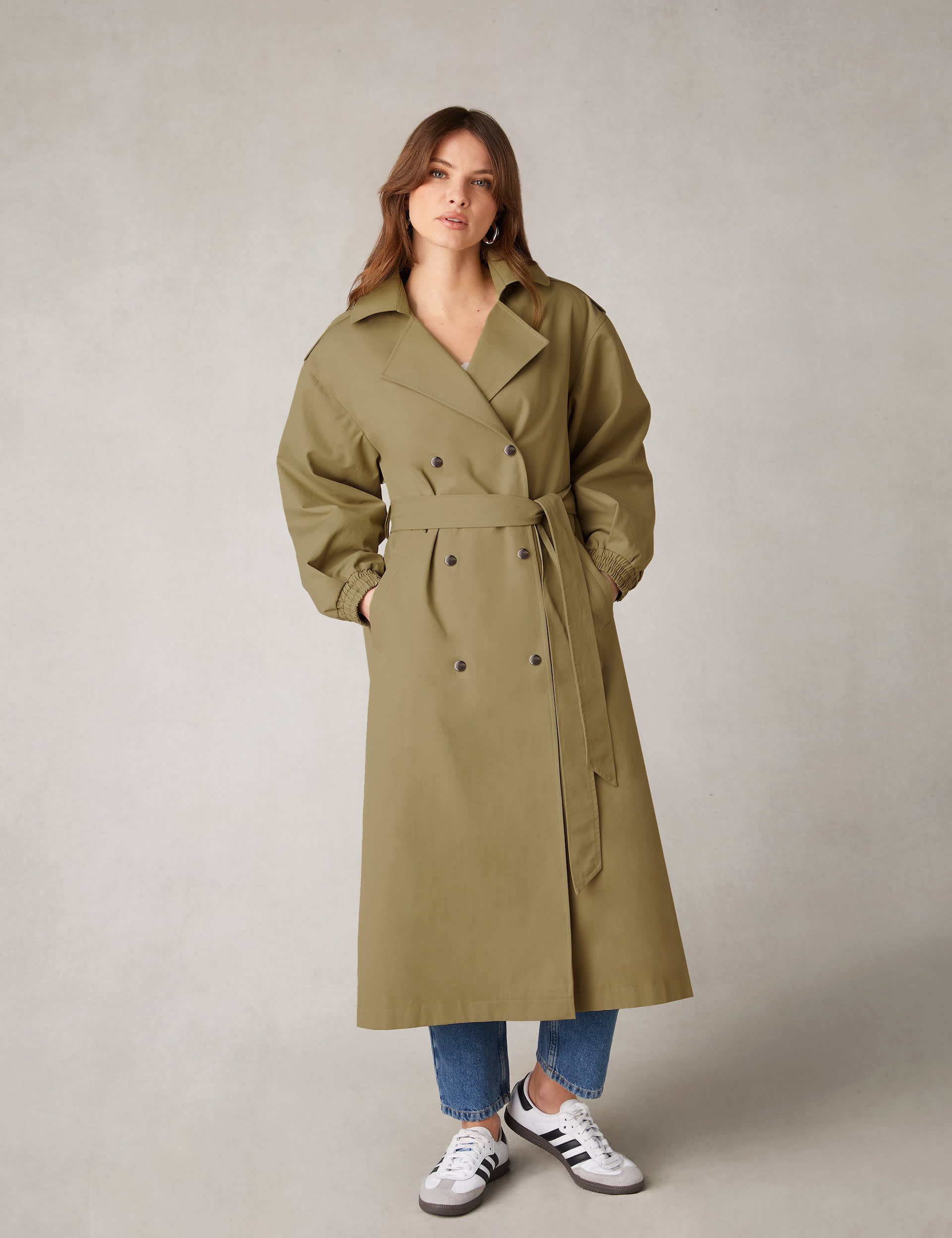 Ro&Zo Women's Cotton Blend Longline Trench Coat - 14REG - Khaki, Khaki