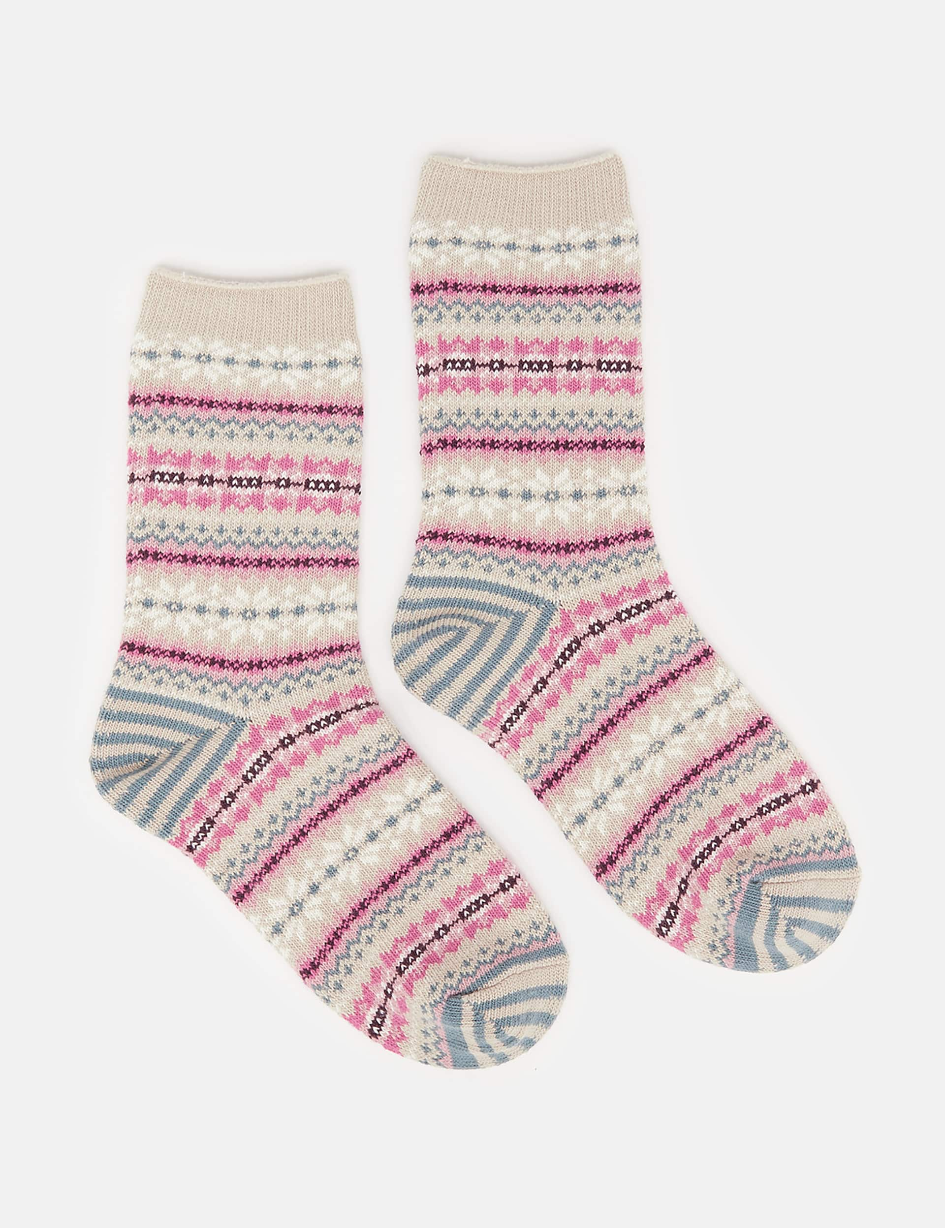 Joules Women's Cotton Rich Fair Isle Ankle High Socks - 4-8 - Cream Mix, Oatmeal,Cream Mix