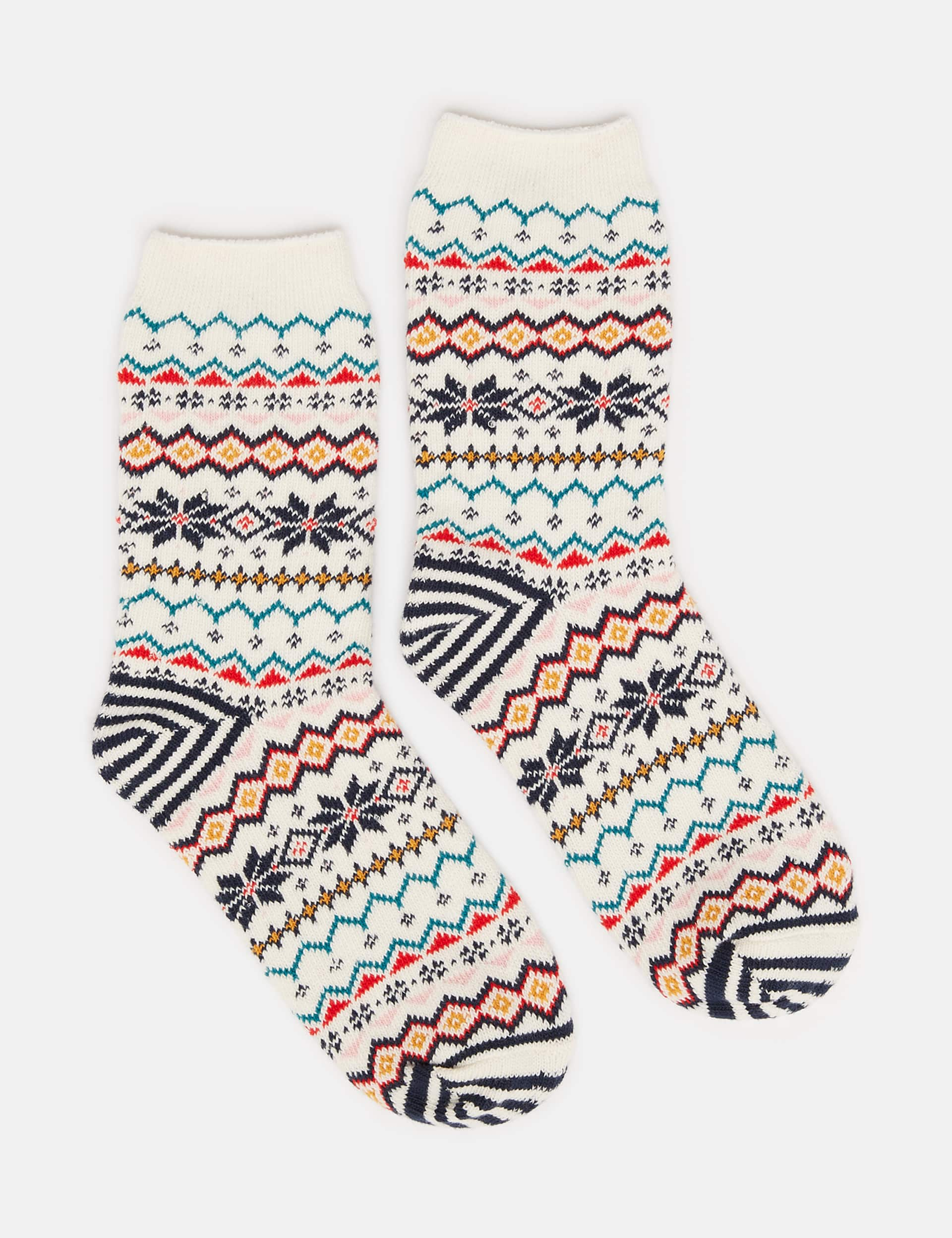 Joules Women's Cotton Rich Fair Isle Ankle High Socks - 4-8 - Oatmeal, Cream Mix,Oatmeal,Navy Mix