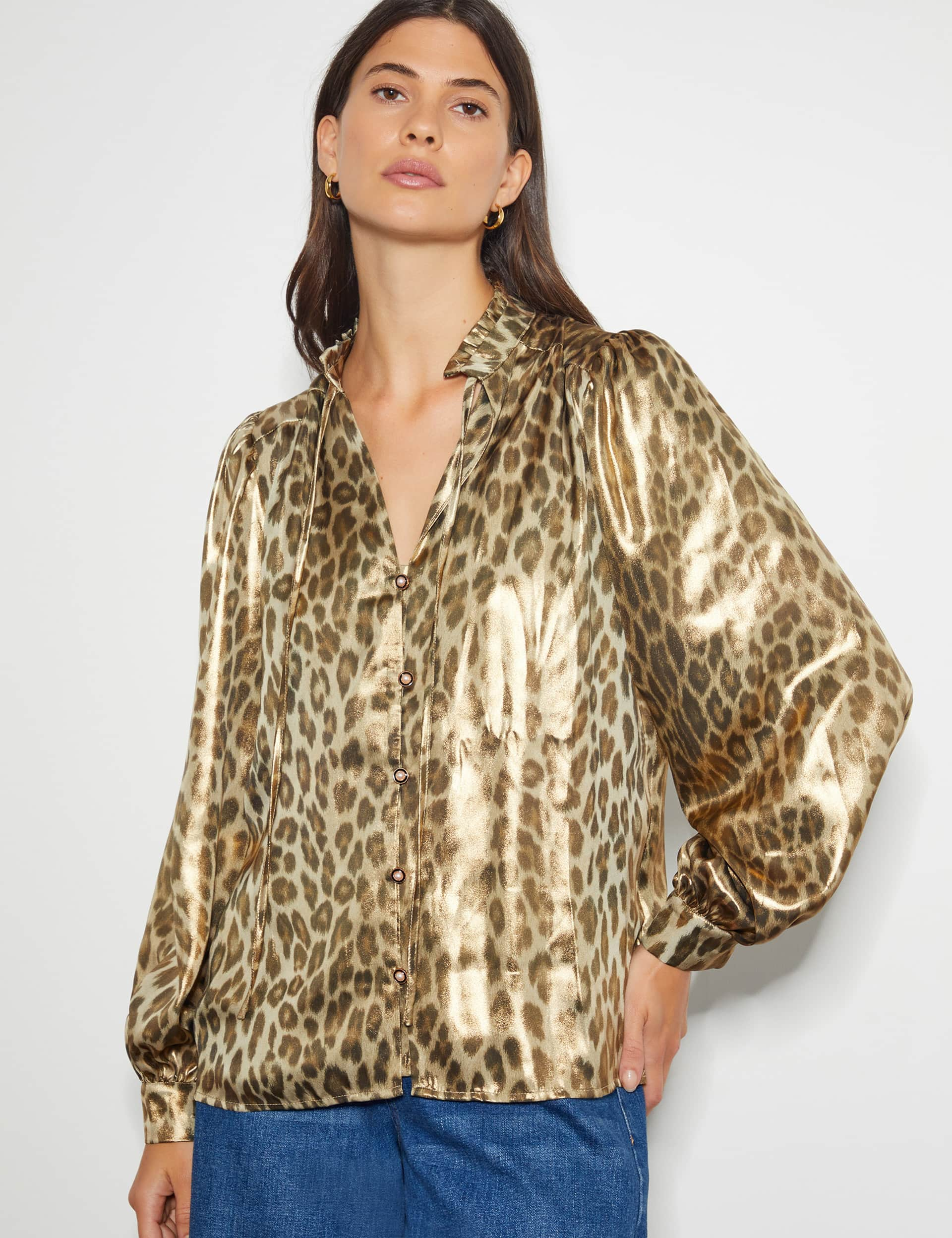 Monsoon Women's Animal Print Collared Blouse - Gold, Gold