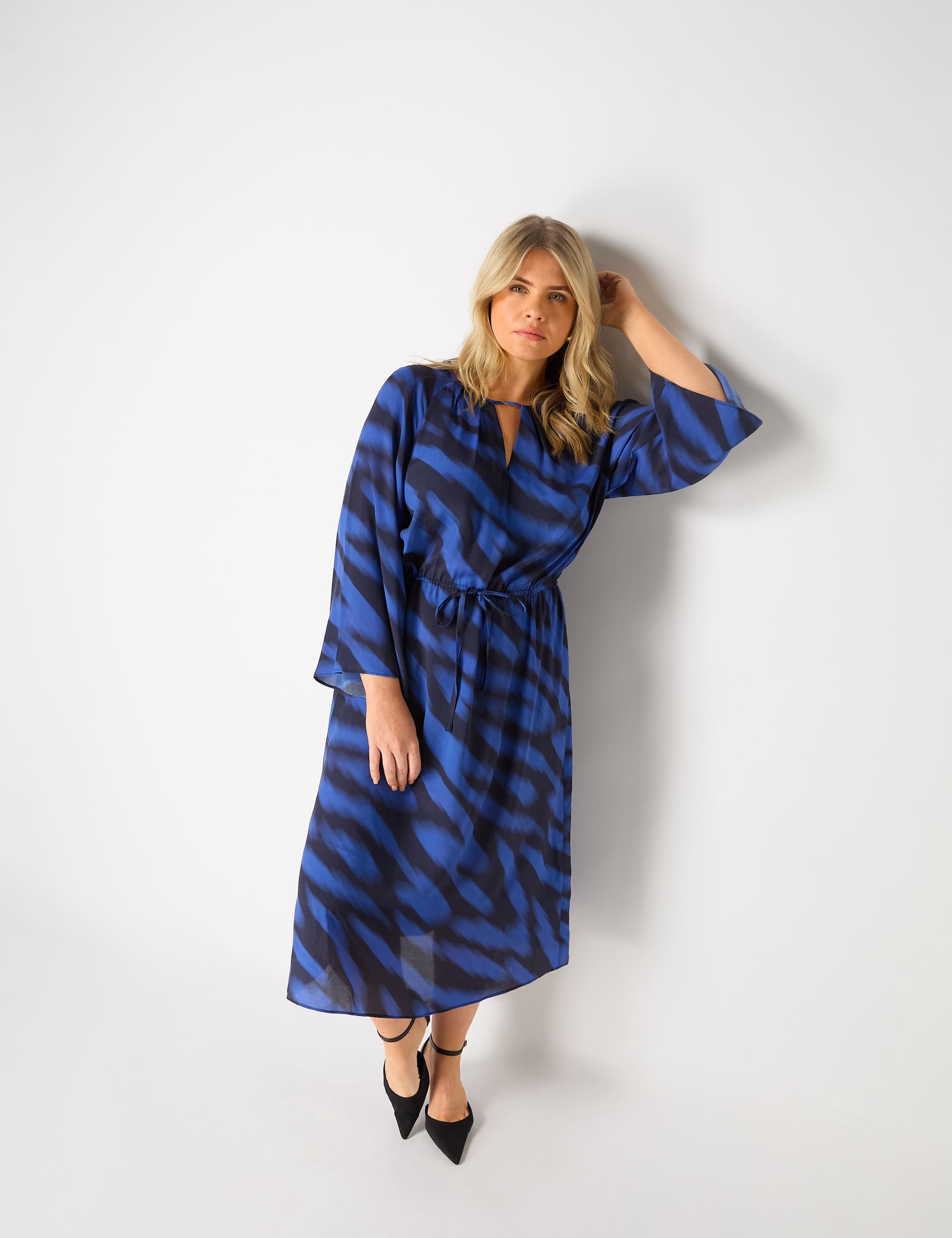 Live Unlimited London Women's Printed Tie Waist Midi Dress