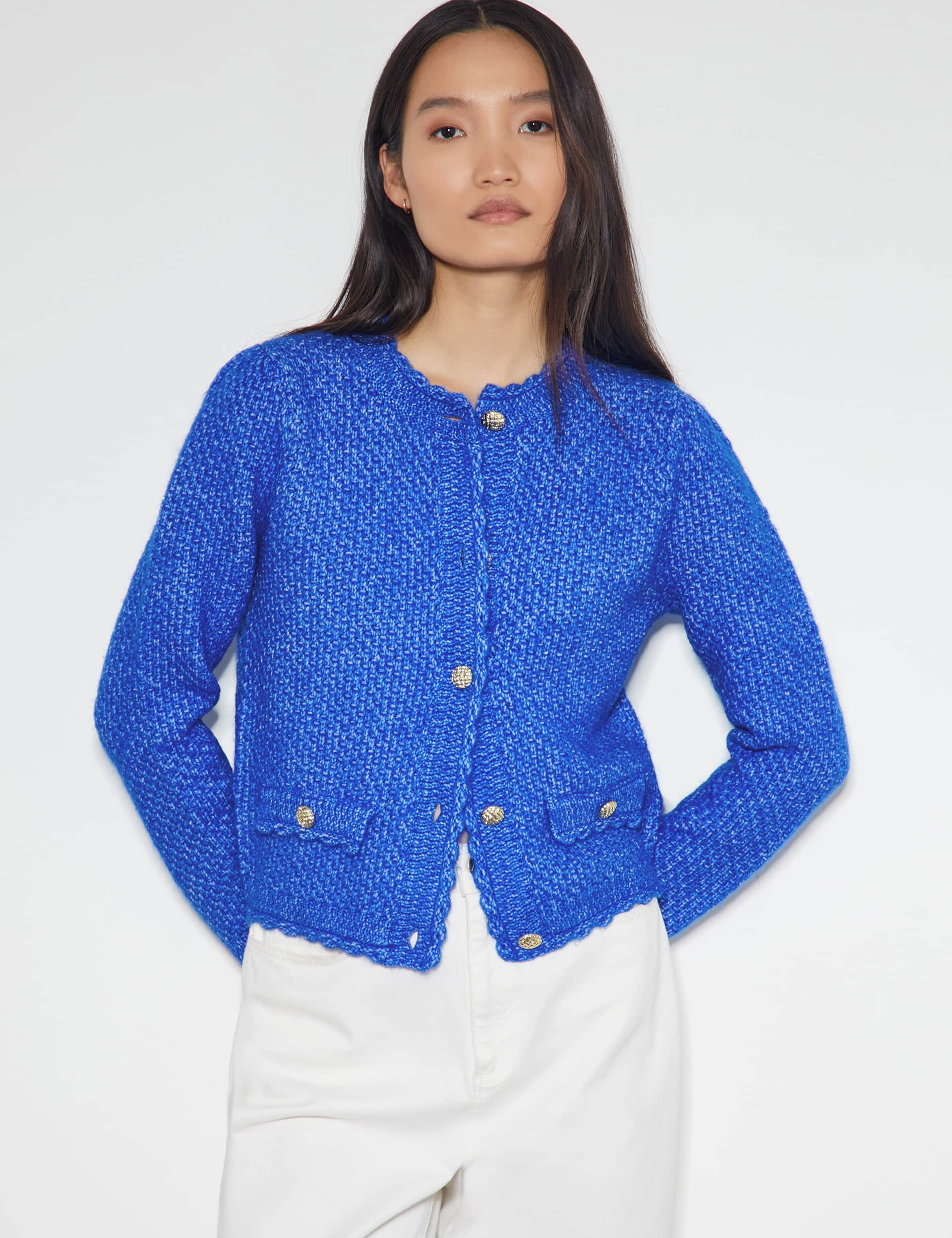 Monsoon Women's Textured Button Detail Cardigan - Blue, Blue