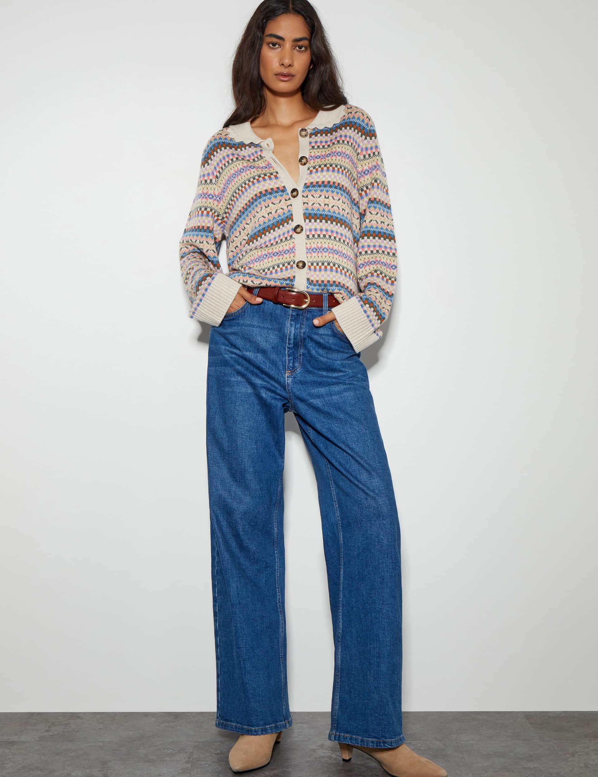 Monsoon Women's Fair Isle Collared Cardigan