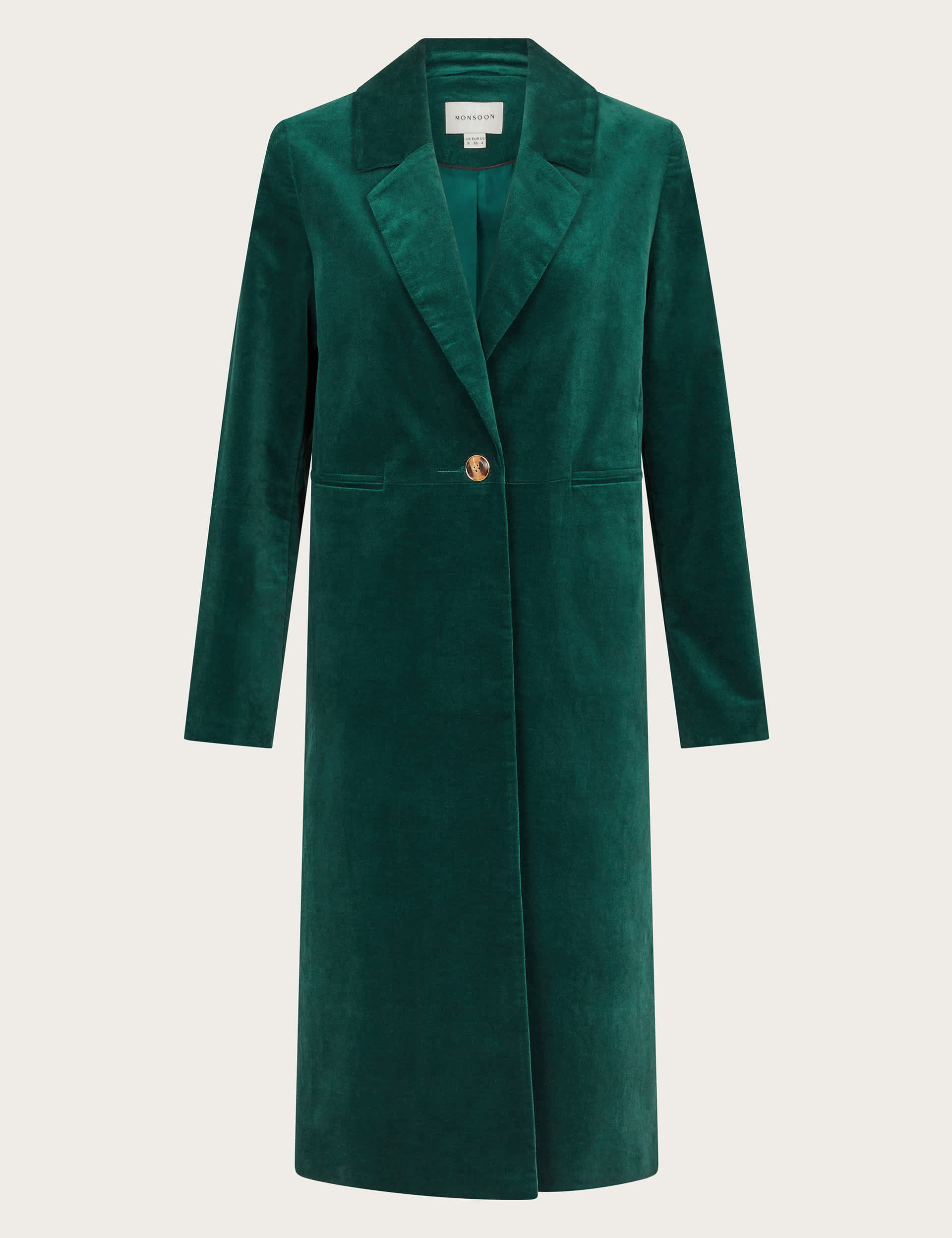 Monsoon Women's Velvet Single Breasted Coat - 20 - Teal, Teal