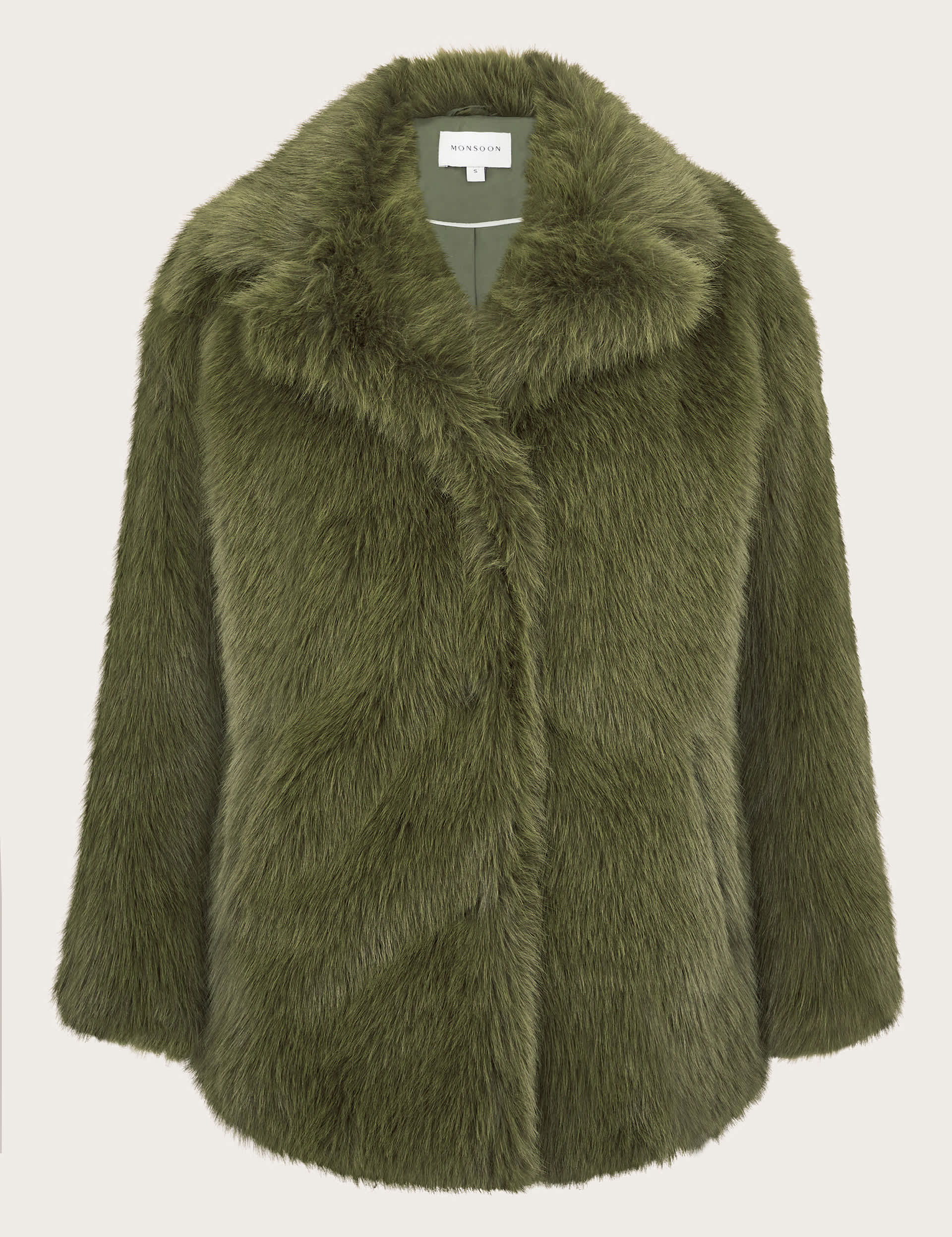 Monsoon Women's Faux Fur Revere Collar Coat - M - Green, Green