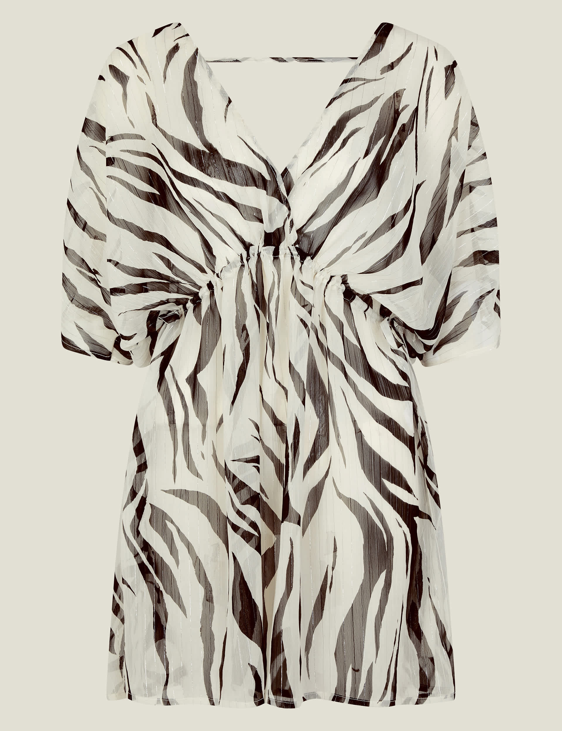 Accessorize Women's Zebra Print V-Neck Mini Kaftan Dress - XS - White Mix, White Mix