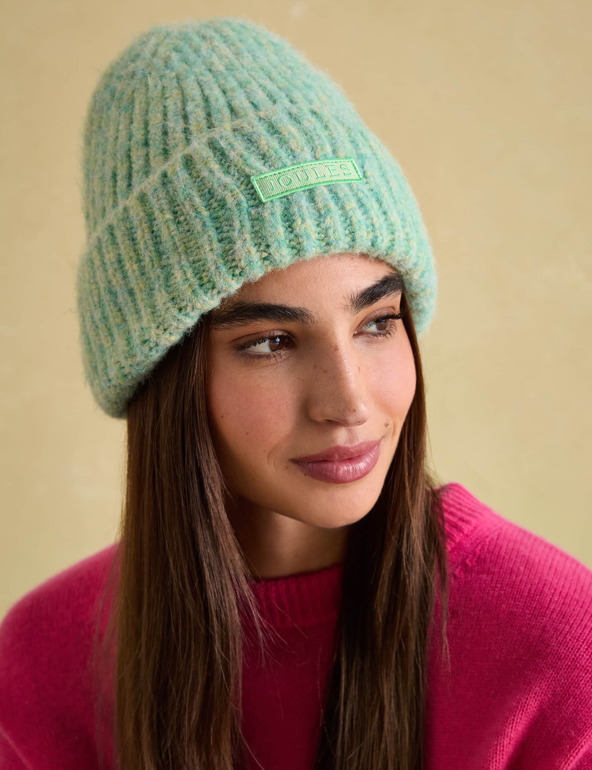 Joules Women's Knitted Turn Up Beanie Hat - Light Green, Dark Red,Pink,Light Green