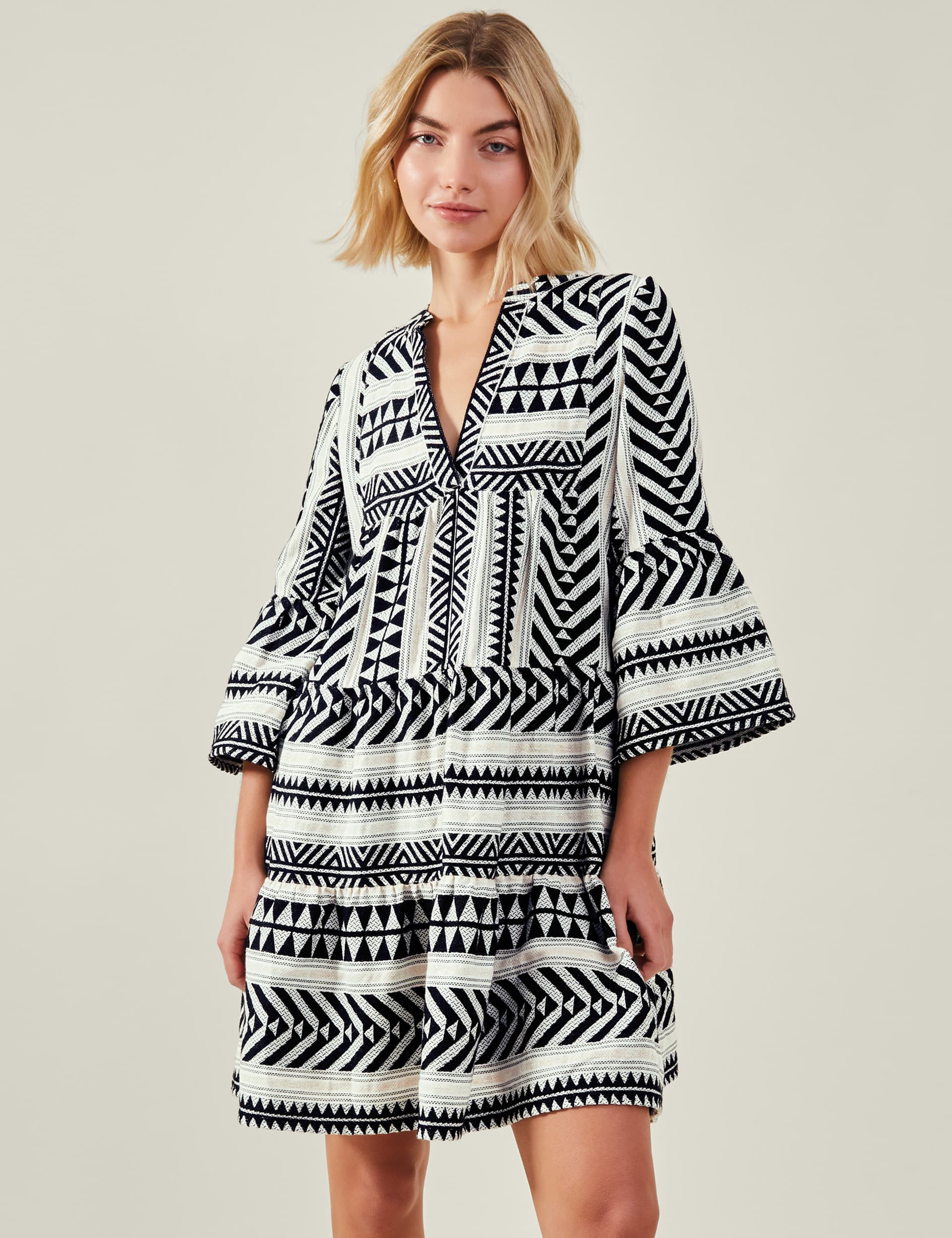 Accessorize Women's Cotton Rich Printed V-Neck Mini Beach Dress