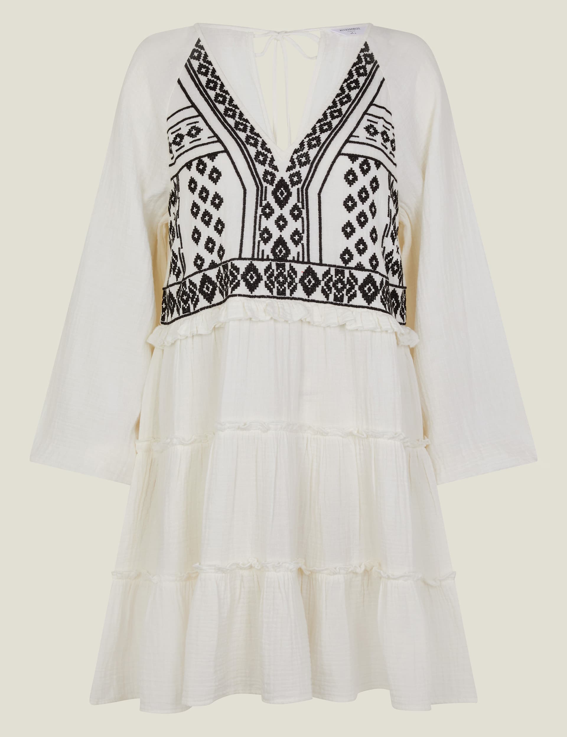 Accessorize Women's Pure Cotton Embroidered V-Neck Beach Dress - L - White Mix, White Mix