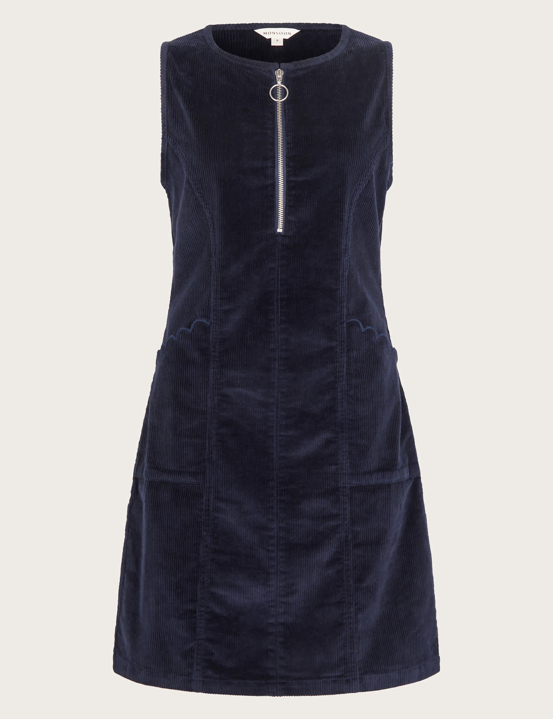 Monsoon Women's Cotton Rich Corduroy Zip Neck Pinafore Dress - XL - Blue, Blue