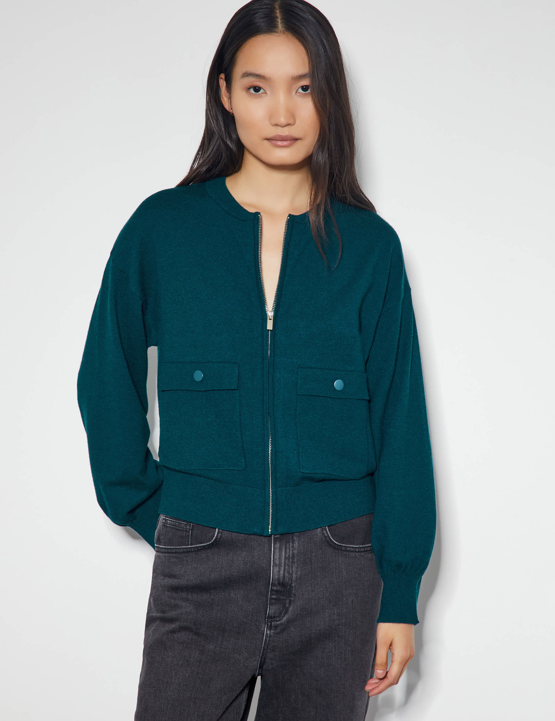 Monsoon Women's Knitted Bomber Jacket - Teal, Teal