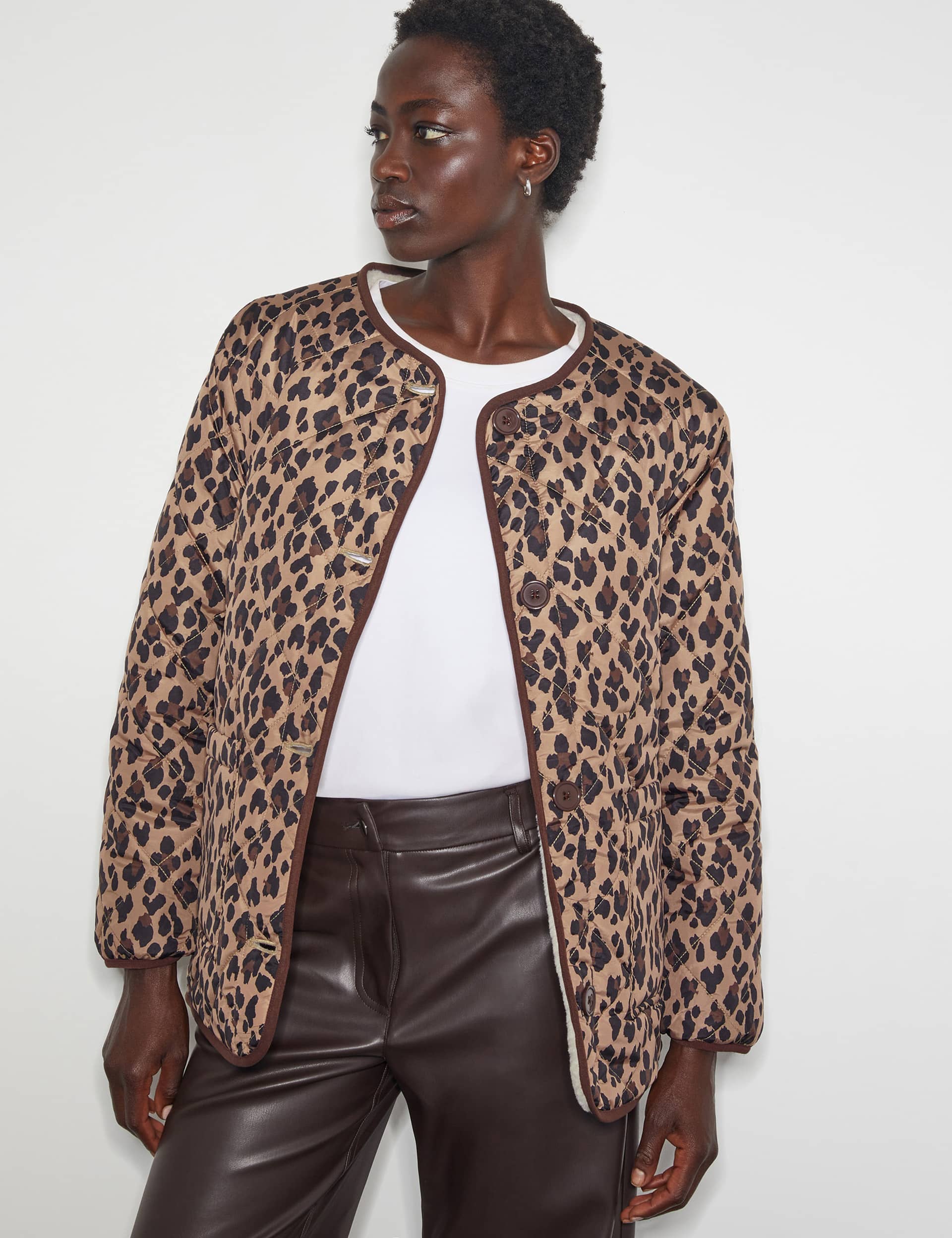 Monsoon Women's Animal Print Reversible Collarless Jacket - Brown Mix, Brown Mix