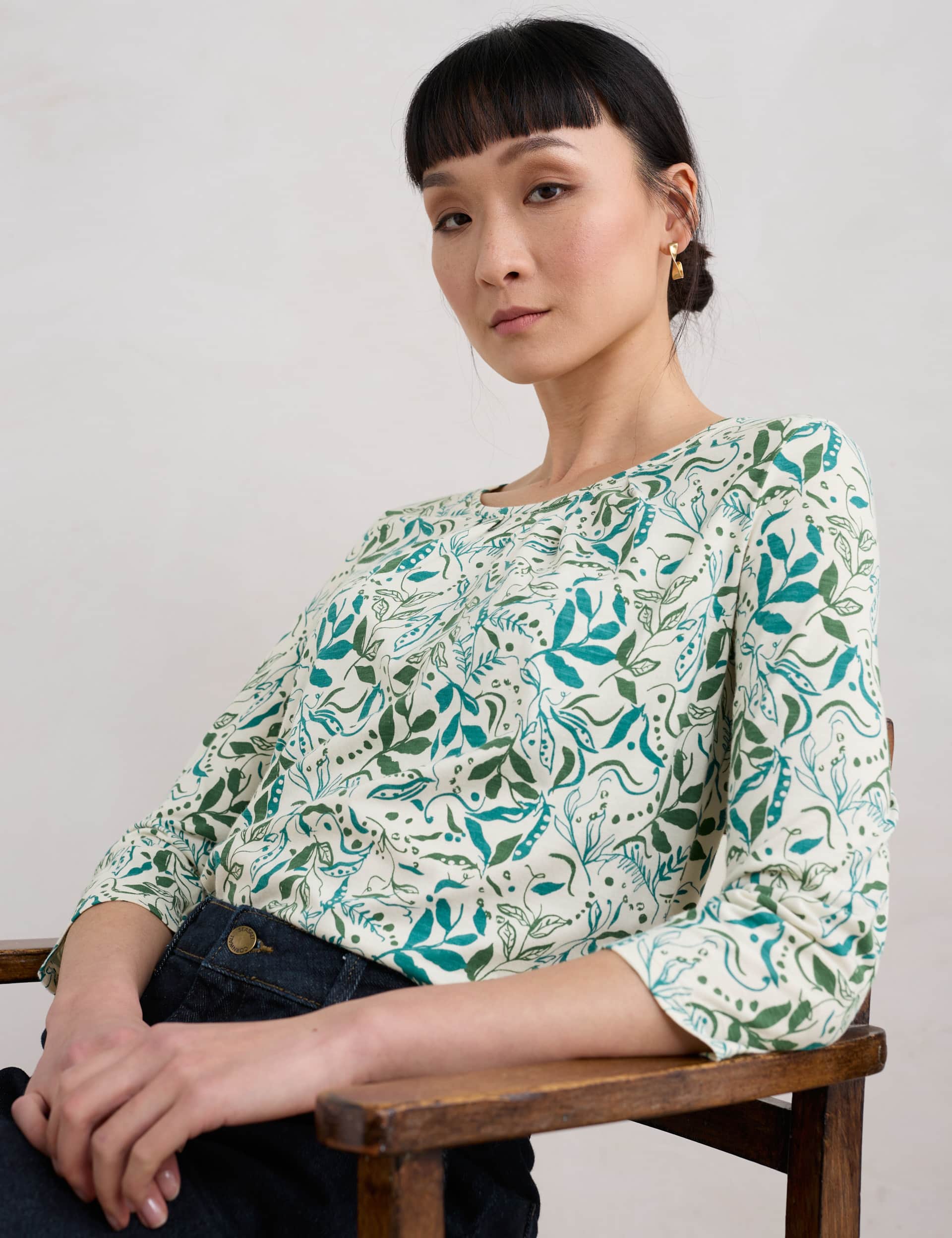 Seasalt Cornwall Women's Cotton Blend Printed Cutwork Detail Top