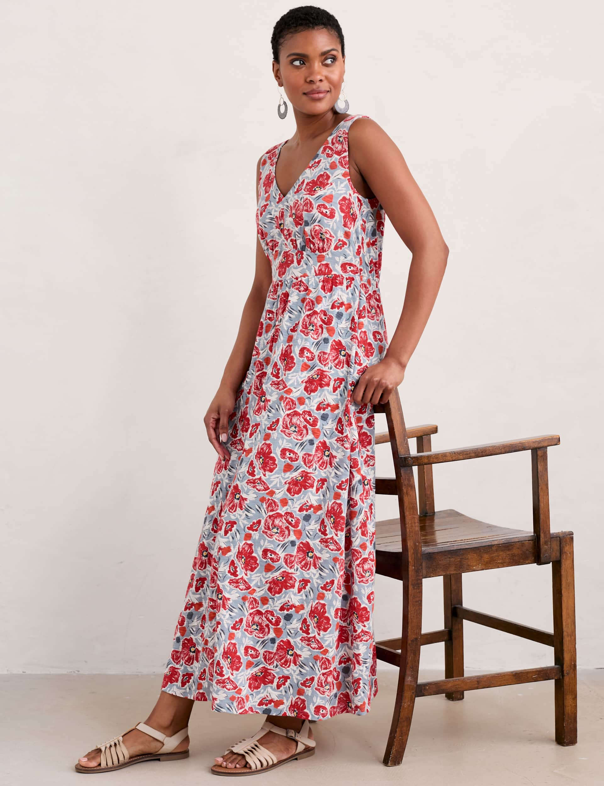 Seasalt Cornwall Women's Pure Cotton Floral Maxi Waisted Dress - 8REG - Red Mix, Red Mix