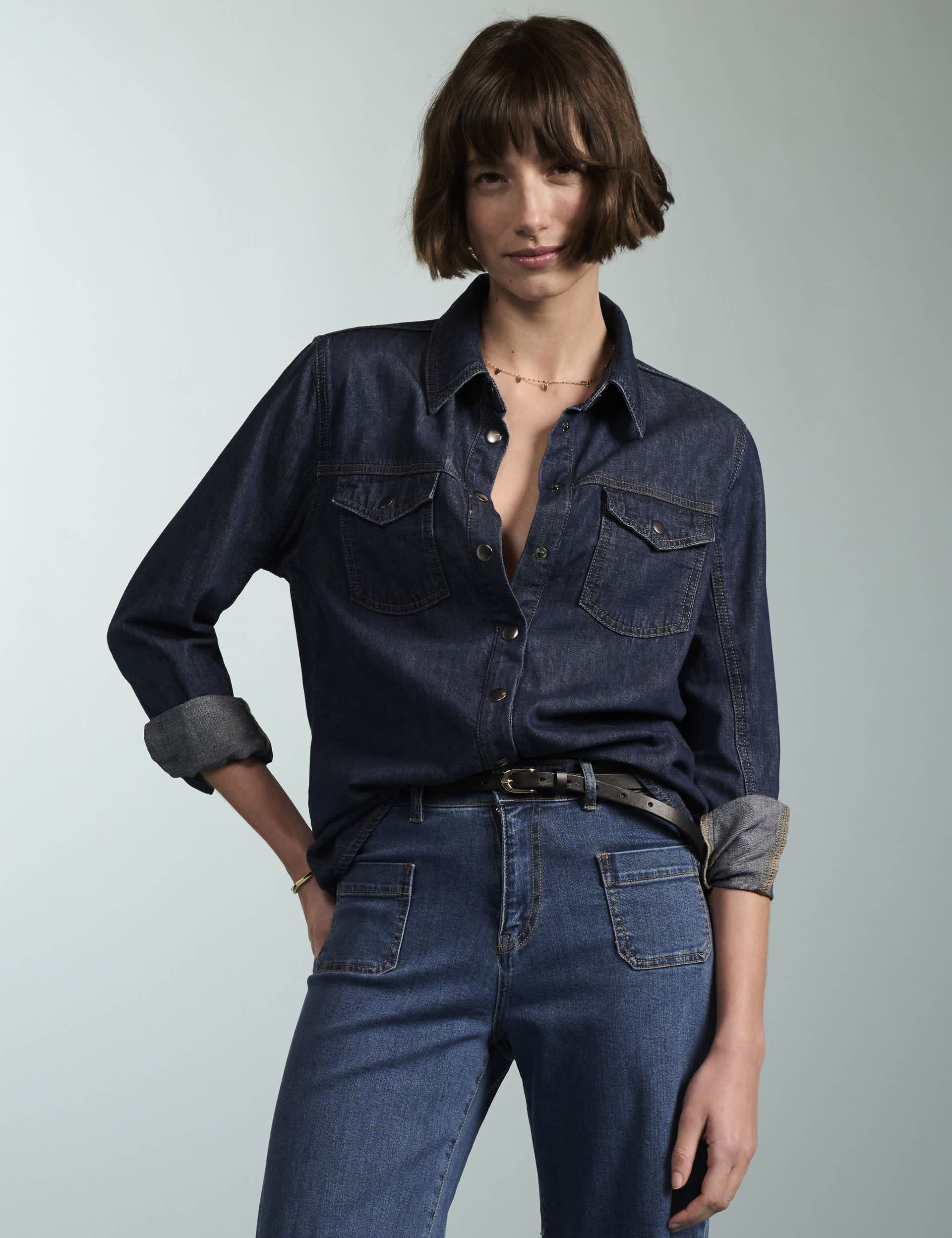 Baukjen Women's Denim Collared Shirt - 14 - Dark Indigo, Dark Indigo