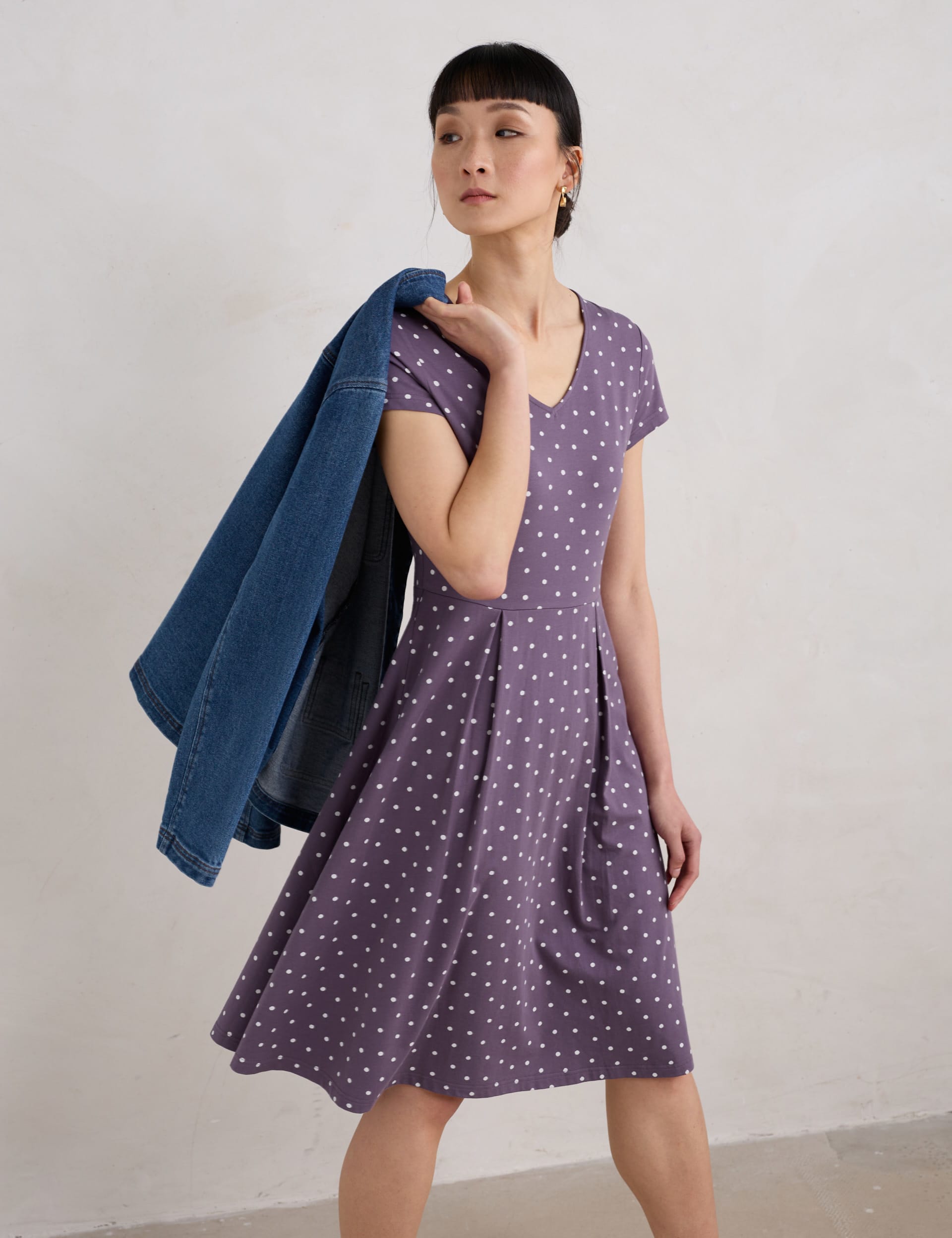 Seasalt Cornwall Women's Cotton Rich Polka Dot V-Neck Waisted Dress