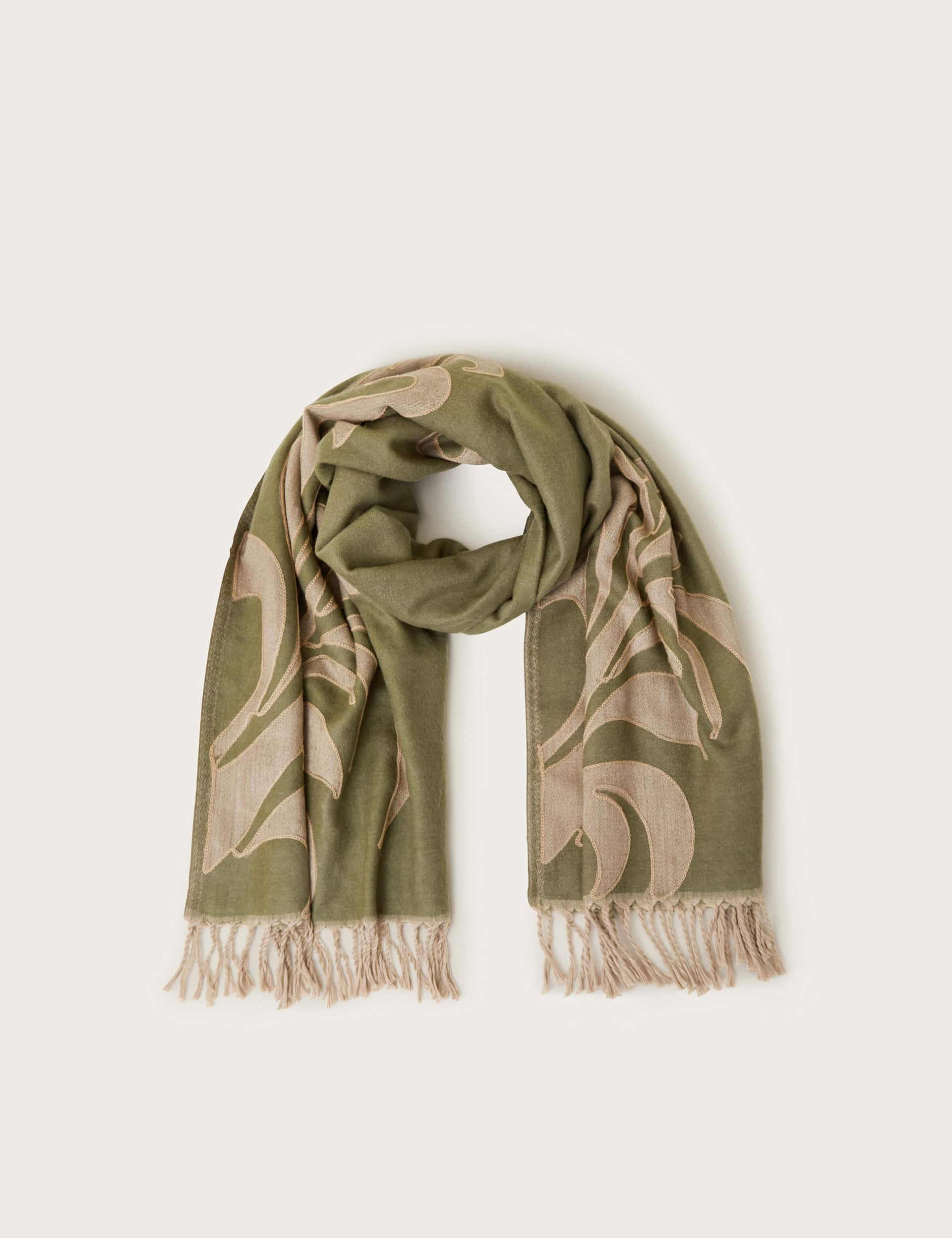 Monsoon Women's Floral Tassel Scarf - Green, Green