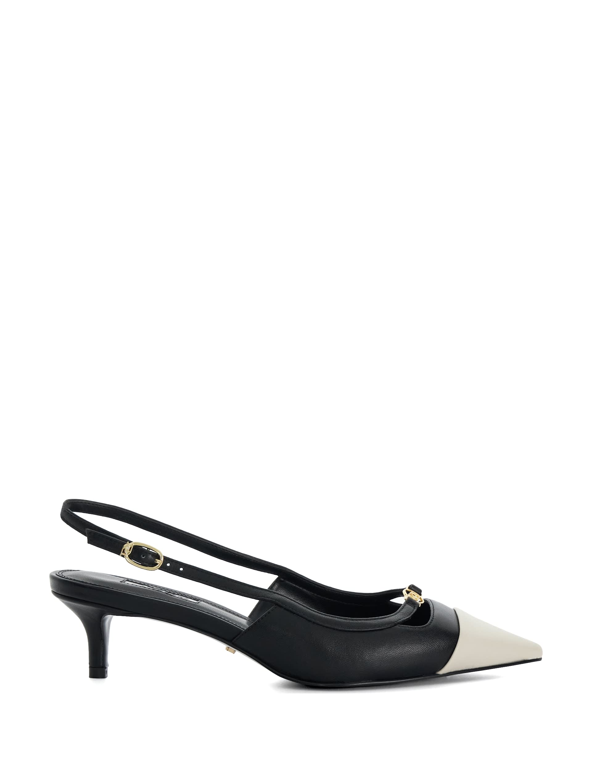 Dune London Women's CAPSULE - Branded Kitten Slingback Shoe - 5 - Black, Silver,Black